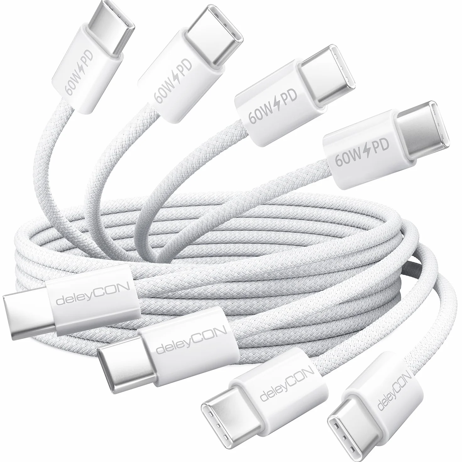 deleyCON 60W USB C Kabel Zestaw [4er Pack, 0,5M 1M 2M 3,0M] PD 3.0 USB-C na C Szybkie Ładowanie do iPhone 17 16 Pro Max Air Galaxy S26 S25 A56 A17 A26 iPad MacBook Xiaomi Switch PS5