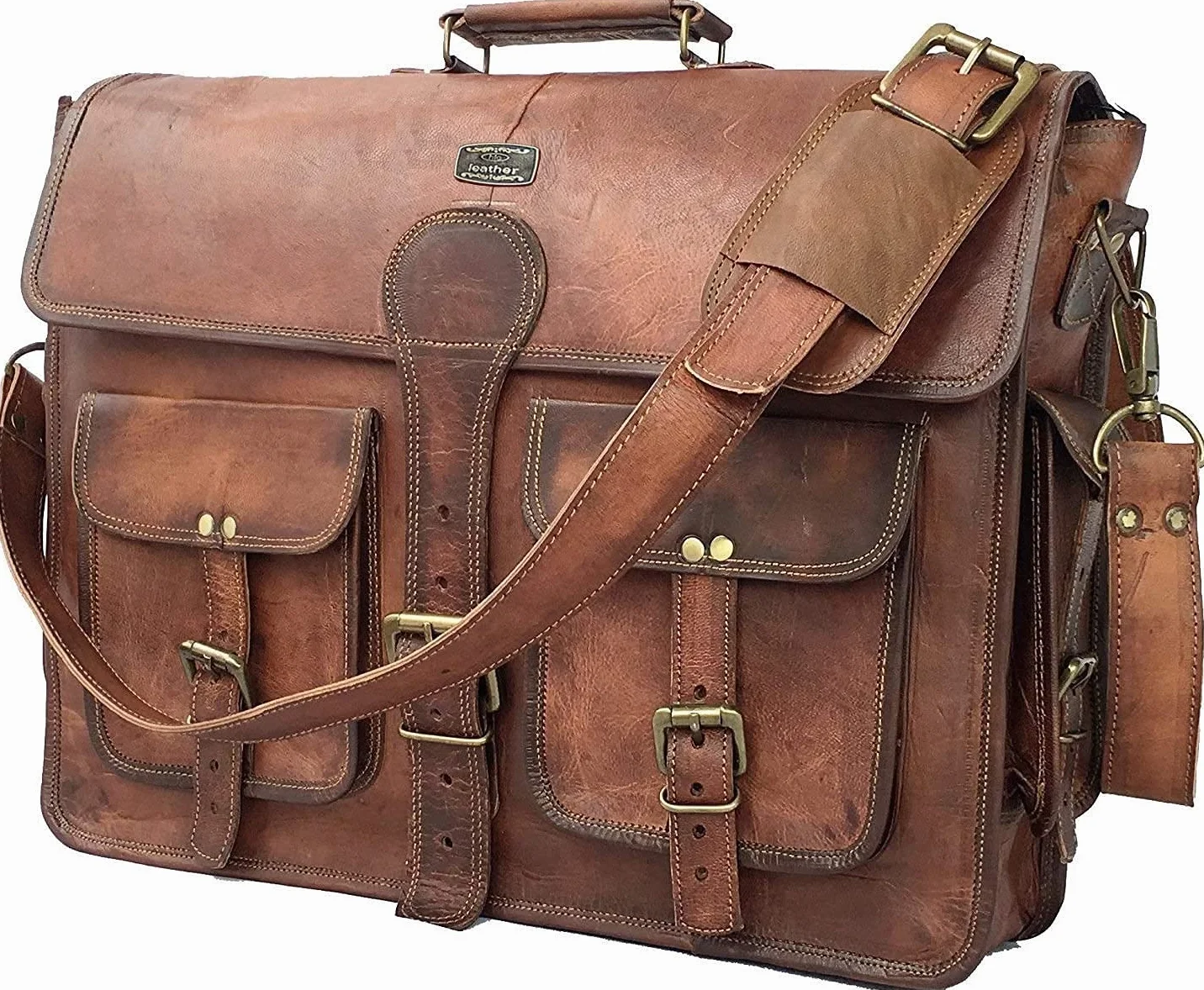Skórzana torba kurierska Cuero DHK 45 cm vintage brązowa na laptopa