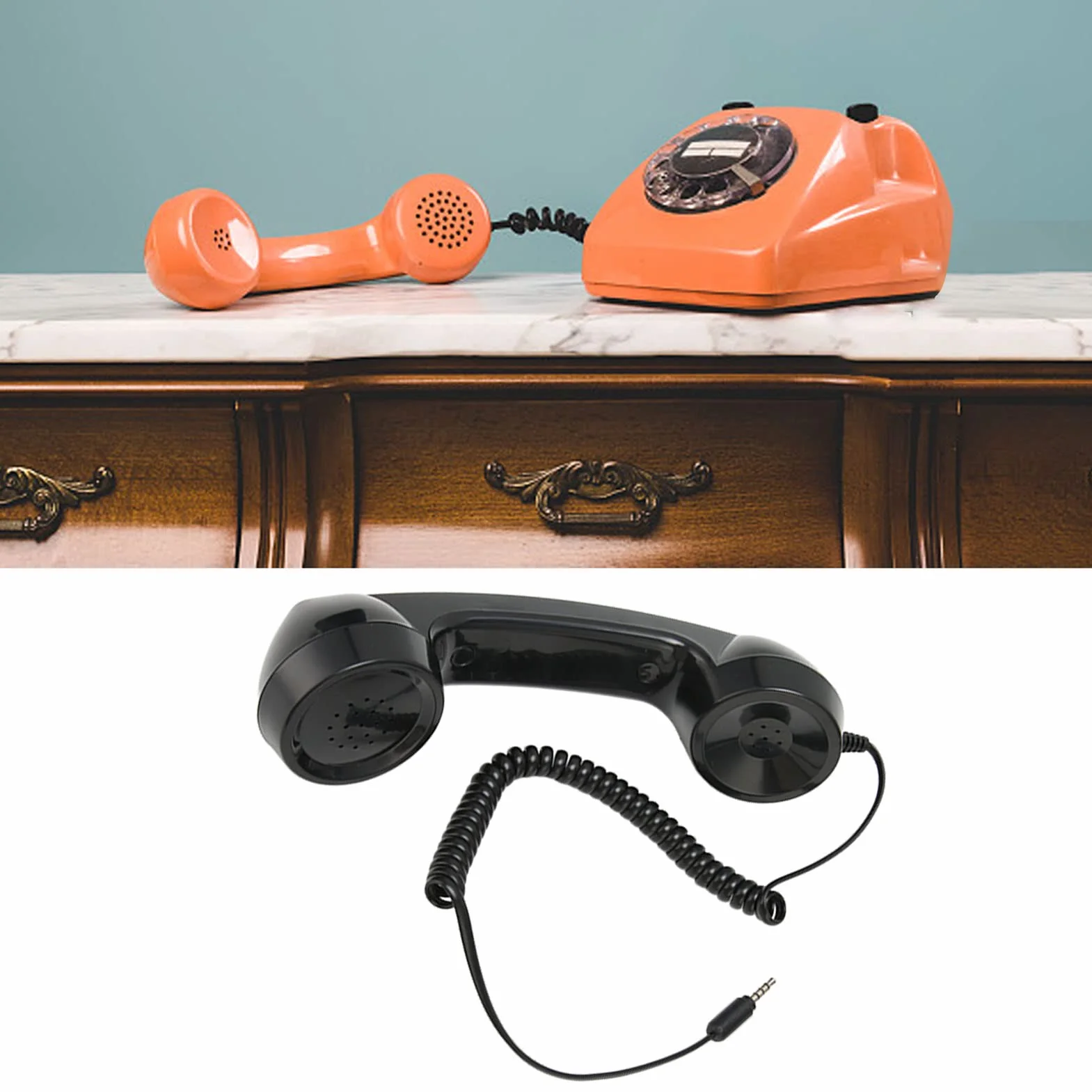 Zapasowa Słuchawka Telefoniczna, Retro Telefony Komórkowe, Odbiornik Telefonu Komórkowego z Przewodem Spiralnym o Długości 9 Stóp, odpowiedź Jednym Przyciskiem/regulacja (Czarny)