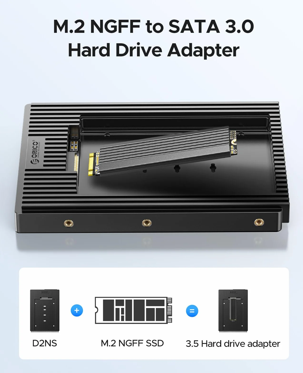 ORICO M.2 NGFF na 3,5 cala SATA adapter dysków twardych, ramka montażowa konwertera ramka wymienna do M.2 SATA SSD B+M Key in 2230/ 2242/ 2260/ 2280 (D2NS)