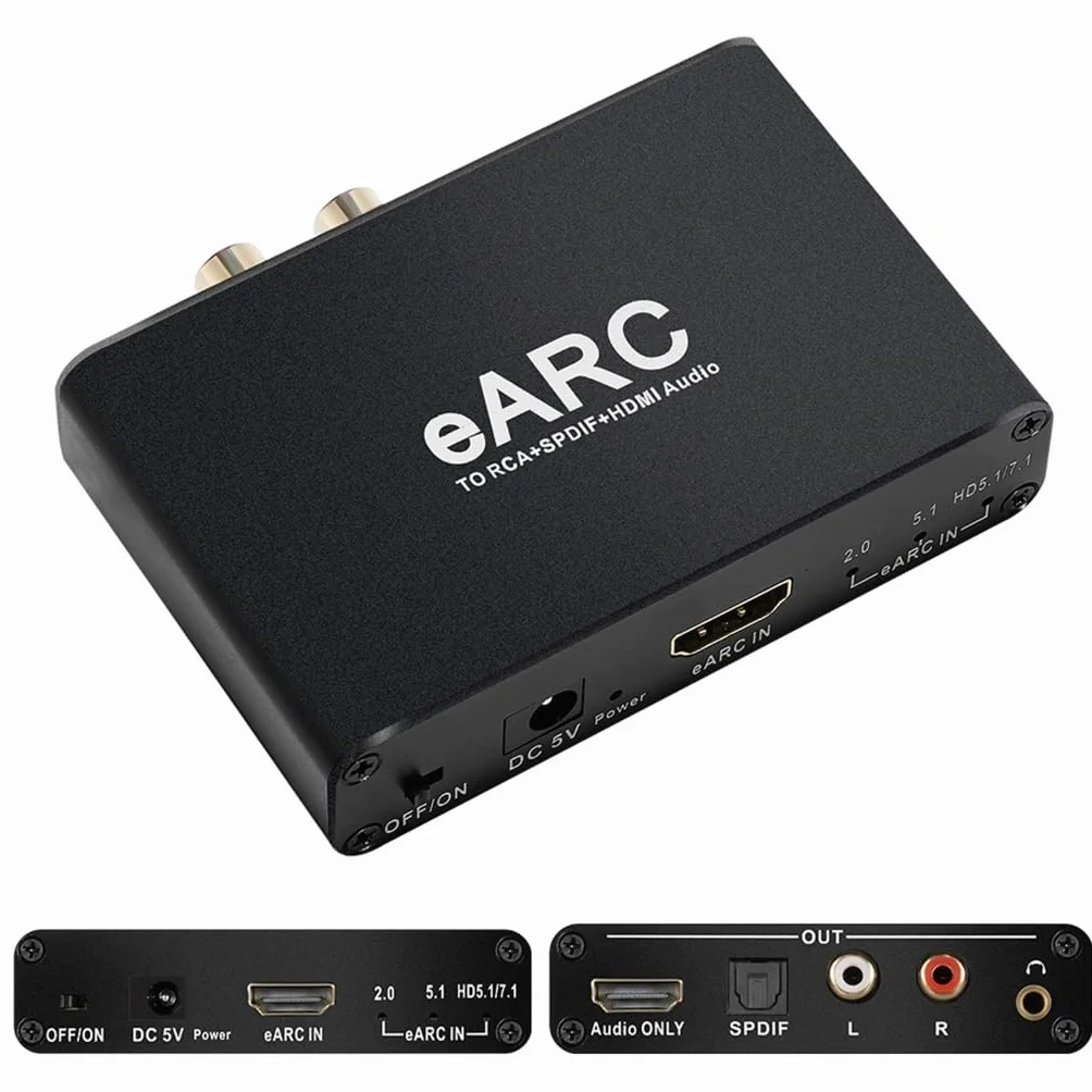 Ekstraktor audio HDMI eARC ARC, przetwornik cyfrowo-analogowy 192 khz, adapter audio eARC na RCA, optyczny, 3,5 mm do telewizora, DTS Dolby Atoms AC3 LPCM