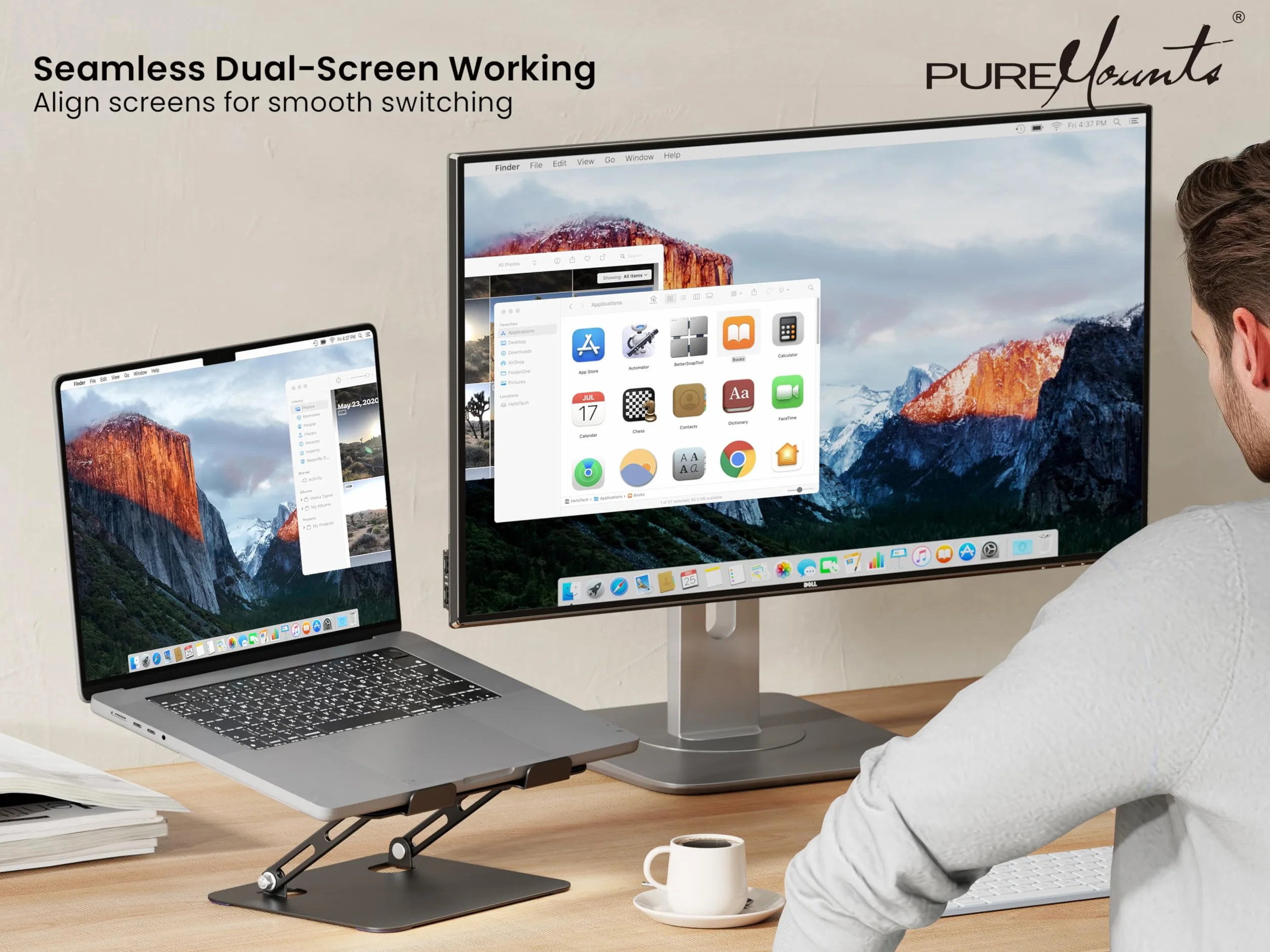 PureMounts Regulowany stojak na laptopa o regulowanej wysokości, ergonomiczny składany uchwyt do notebooka biurowego, obrotowa podstawa o 360°, antypoślizgowy uchwyt na podkładkę, czarny