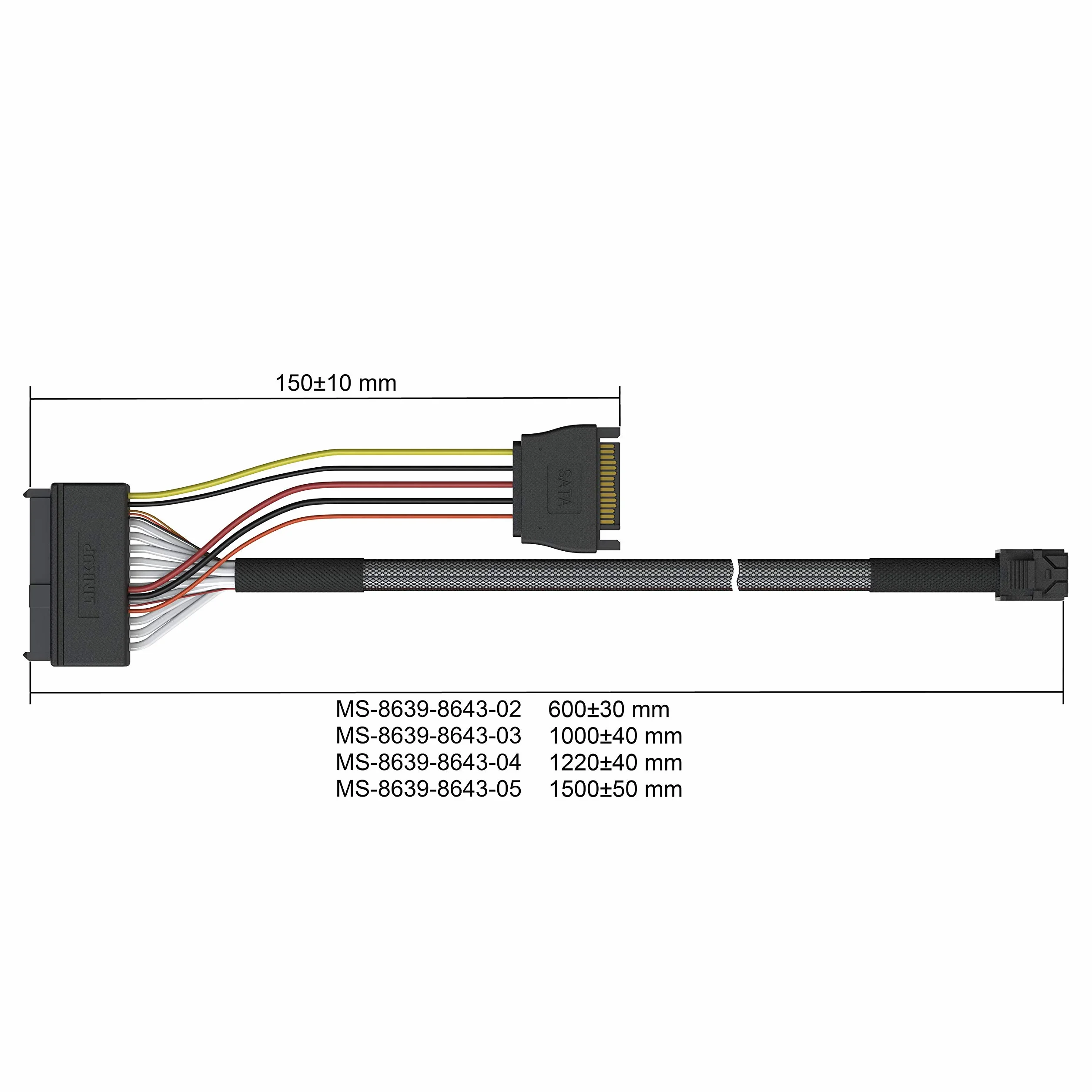 LINKUP Wewnętrzny kabel 16G U.2 (85 Ω 85 omów PCIe Gen 4 Mini SAS HD do U.2/SFF-8643 do SFF-8639) z zasilaniem SATA - 0,9 m