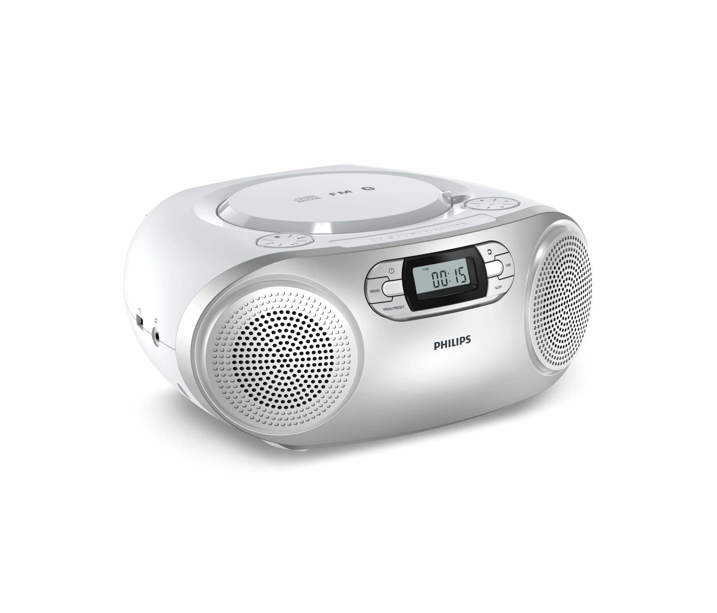 Philips TAZ2000 Przenośny radioodtwarzacz CD z radiem FM, Bluetooth 6.0, odtwarzanie USB, wejście audio, Dynamic Bass Boost, głośniki stereo 6W, zasilanie AC/bateryjne, uchwyt – srebrny