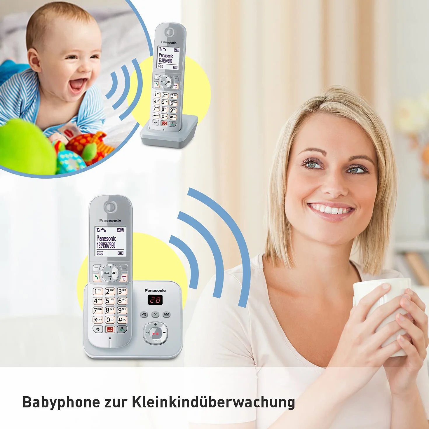 Panasonic KX-TG6862GS telefon bezprzewodowy z 2 telefonami i automatyczną sekretarką (blokada do 1000 numerów telefonów, przejrzysty rozmiar czcionki, głośna słuchawka, zestaw głośnomówiący w pełnym