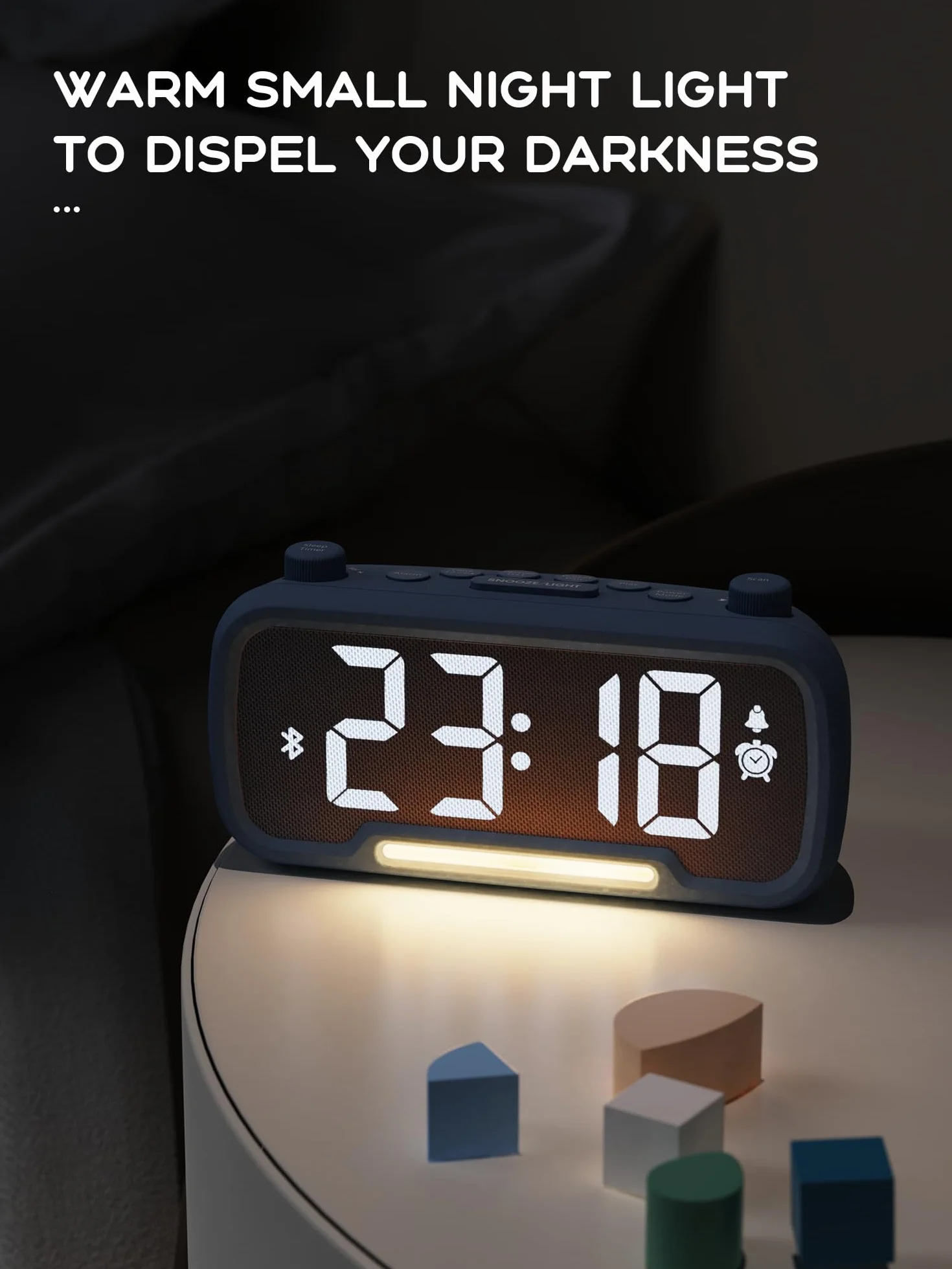 ROCAM Budzik z lampką nocną zegar LED radio FM cyfrowe zasilanie sieciowe ściemnianie USB Typ-C DST Nap timer zapasowa bateria