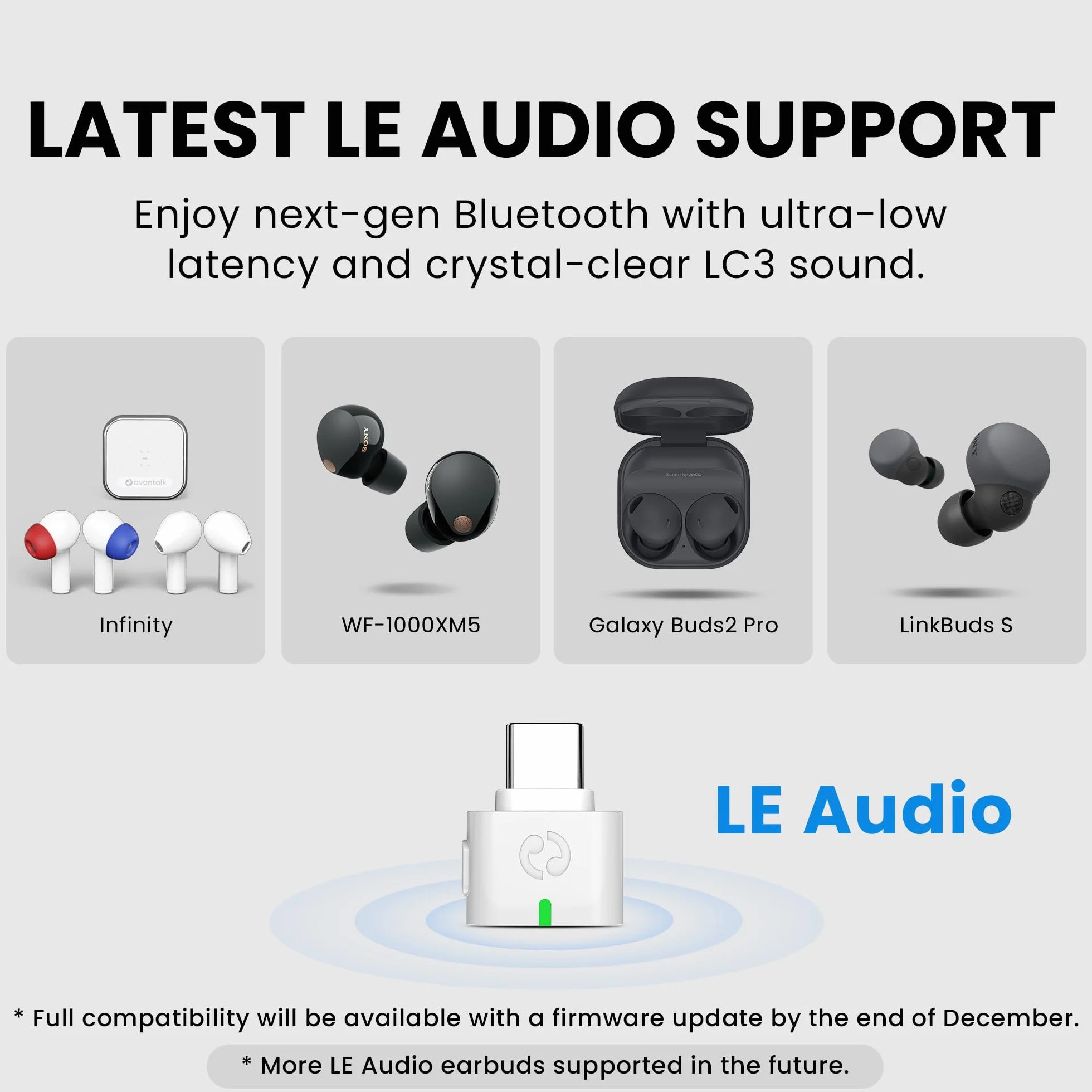 Avantalk C82 LEA - LE Audio USB-C Bluetooth 5.4 Adapter Dongle, niskie opóźnienie, bezprzewodowy dźwięk do słuchawek LE Audio i urządzeń wspomagających słuchanie na komputerach, laptopach i tabletach