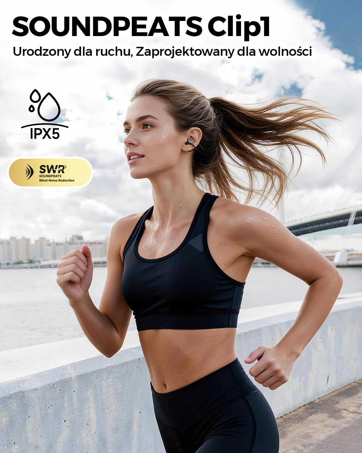 SOUNDPEATS Clip1 Bezprzewodowe Słuchawki z Klipsem Otwartym, Dolby Audio Hi-Res LDAC, Bluetooth 5.4, IPX5, Czarny