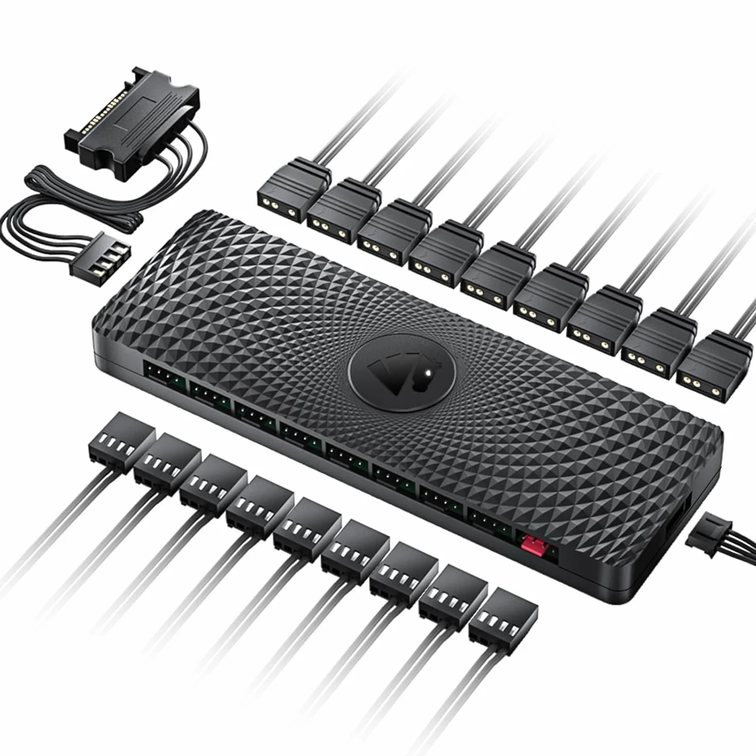 AsiaHorse 9-portowy koncentrator wentylatora ARGB/PWM 2 w 1, dystrybutor z zasilaniem SATA, adapter 12V4PIN PWM, 5V3PIN ARGB, koncentrator sterowania płytą główną, zarządzanie kablami