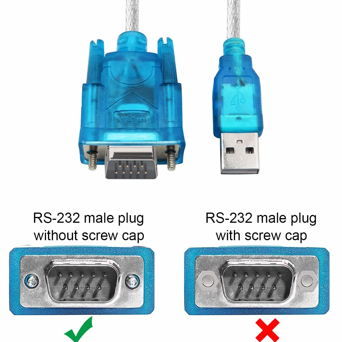 Adapter USB na RS232, kabel USB 2.0 na szeregowy DB9, 9-pinowy męski adapter z chipsetem konwertera RS-232, system Windows 10 8 7, 2 szt