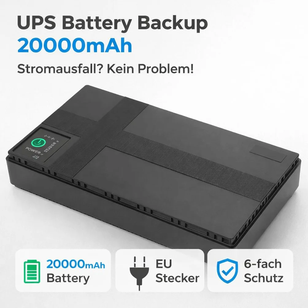 UPS Battery Backup 20000 mAh Kompaktowy Stabilny Zasilacz do Kamery Bezpieczeństwa Routera MP4