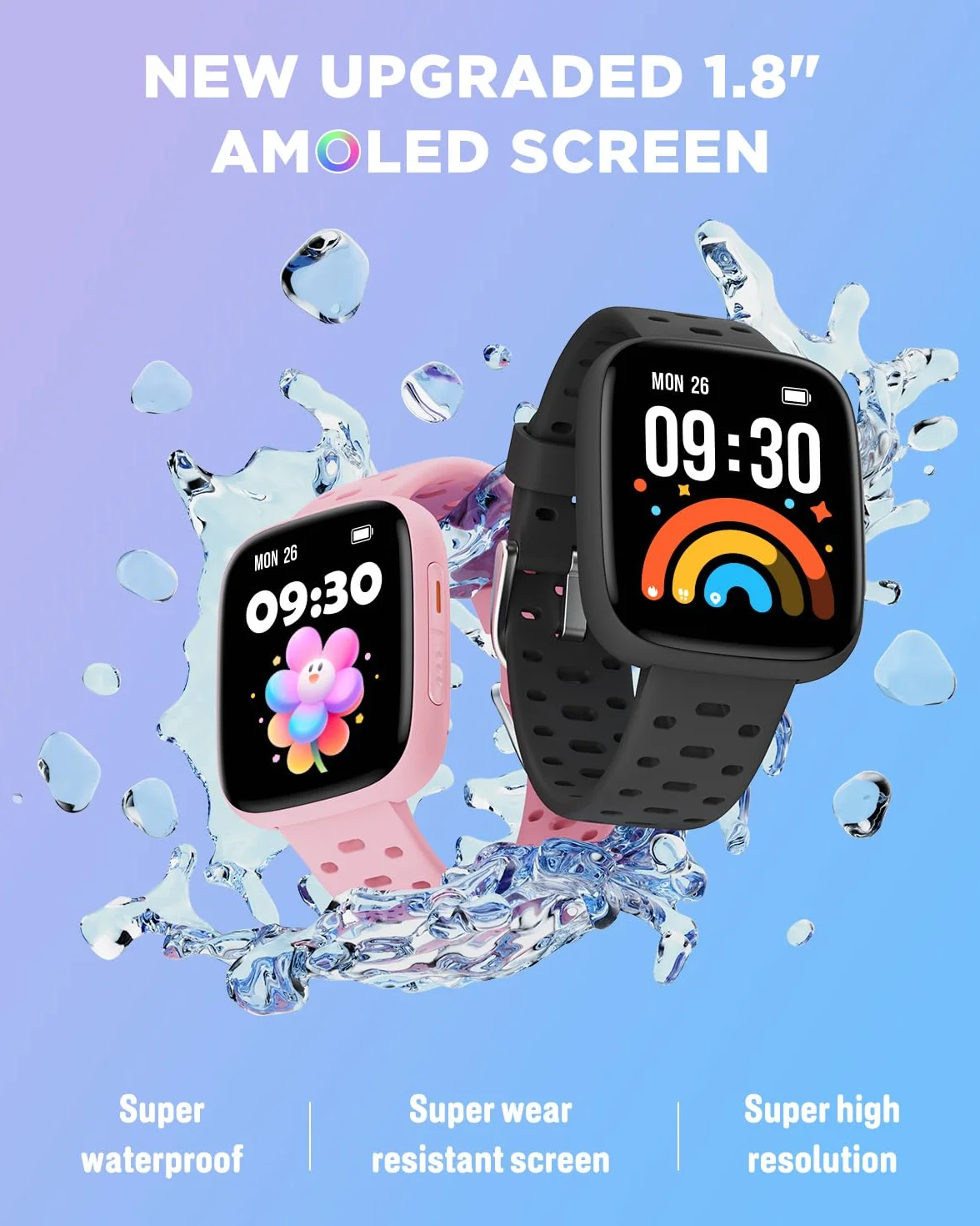 BIGGERFIVE Zegarek dziecięcy Smart Fitness Watch 4.6 cm Amoled wodoodporność 30 m