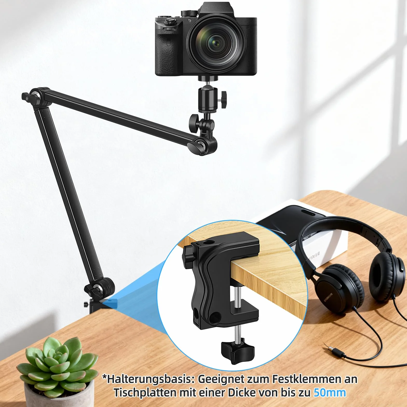 Uchwyt na kamerę internetową, statyw stołowy z gwintem 1/4 cala, ramię aparatu do Logitech C922 C930, GoPro Hero, aparatów DSLR, świateł pierścieniowych i wielu innych