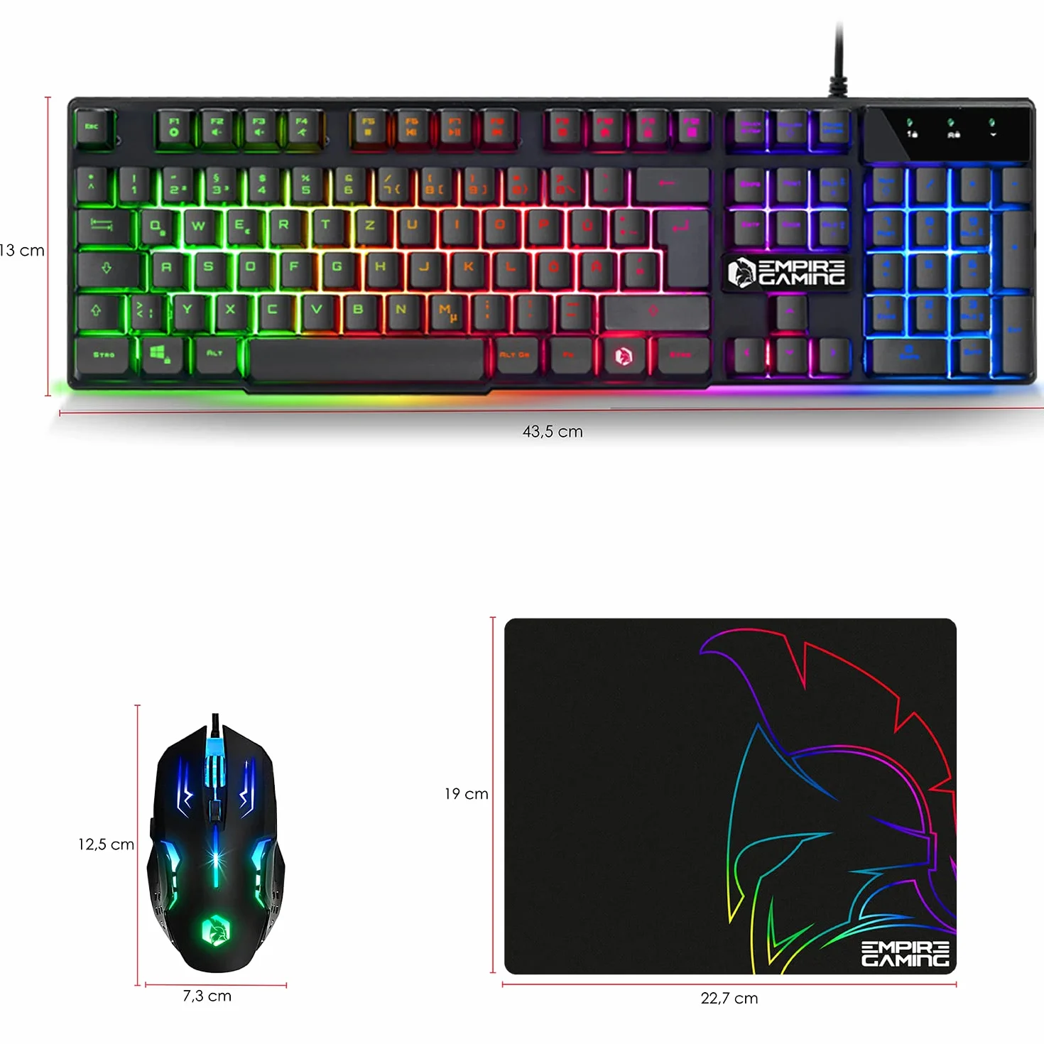 EMPIRE GAMING - Zestaw 3 w 1 MK800 - klawiatura do gier QWERTZ Niemiecka RGB 105 klawiszy 19 klawiszy Anti-Ghosting - Ergonomiczna mysz do gier RGB 2400 DPI - podkładka pod mysz - PC PS4 PS5 Xbox One