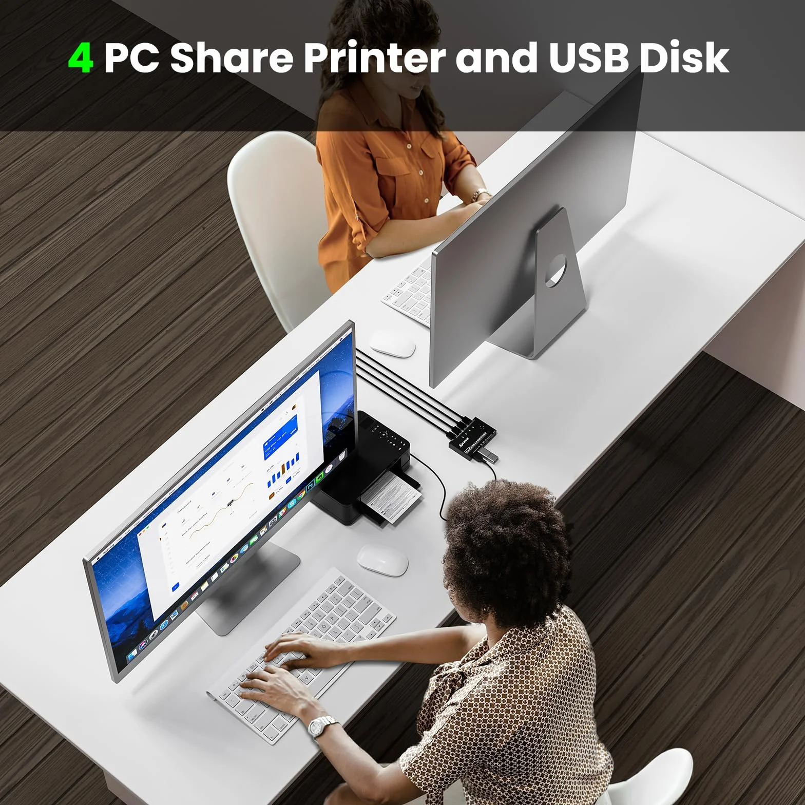 Przełącznik USB 3.0 do 4 komputerów, YOUTINGHDAV 4 wejścia i 4 wyjścia, Switch USB 3.0, do klawiatury, myszy, drukarki, skanera, z przewodowym pilotem i 4 kablami USB 3.0
