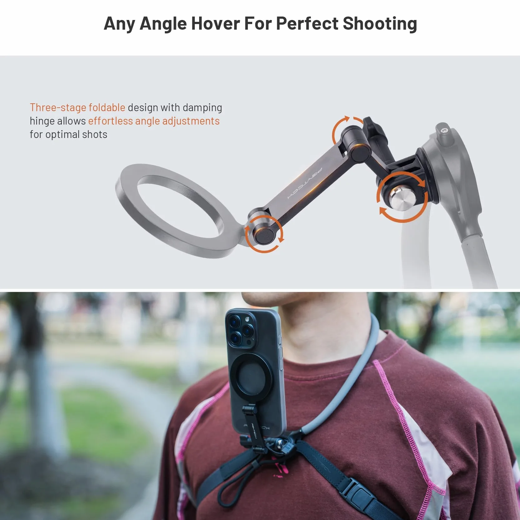 PGYTECH CapLock magnetyczny uchwyt na kark Max do telefonów komórkowych o przedłużonej wersji, uchwyt na telefon komórkowy iPhone z systemem Android, bez użycia rąk, uchwyt do selfie do kamer