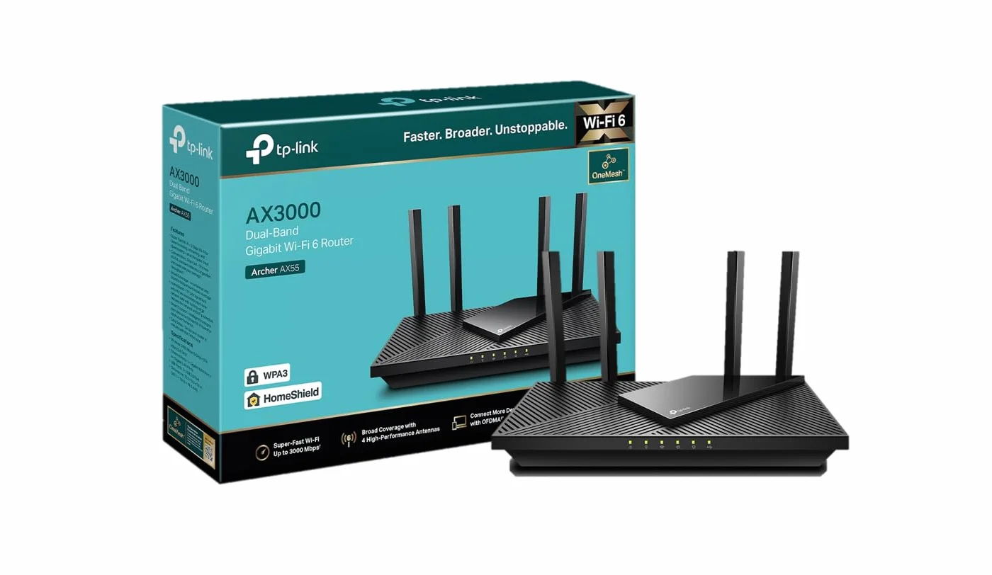 TP-Link Archer AX55 Router Wi-Fi 6 AX3000, Dwupasmowy 2402 Mb/s 5 GHz 574 Mb/s 2,4 GHz, 4 Gigabitowe Porty LAN, 1 USB 3.0