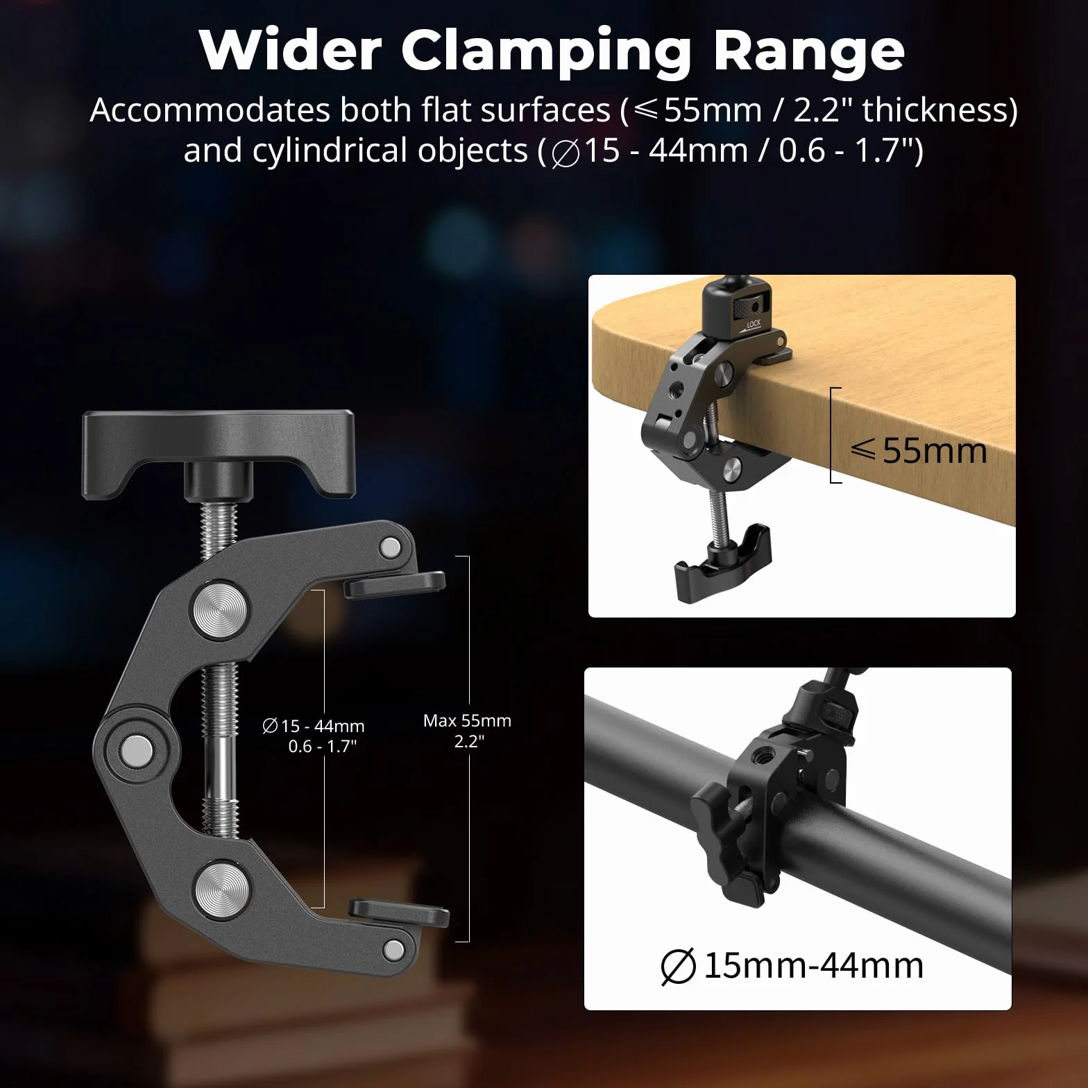 SMALLRIG Ramię Magic Arm 22,4" z zaciskiem Super Clamp, uchwyt na telefon nad głową, elastyczny uchwyt na biurko ze śrubą 1/4" i zaciskiem kablowym, maks. obciążenie 2,2 funta, do iPhone'a - 5625