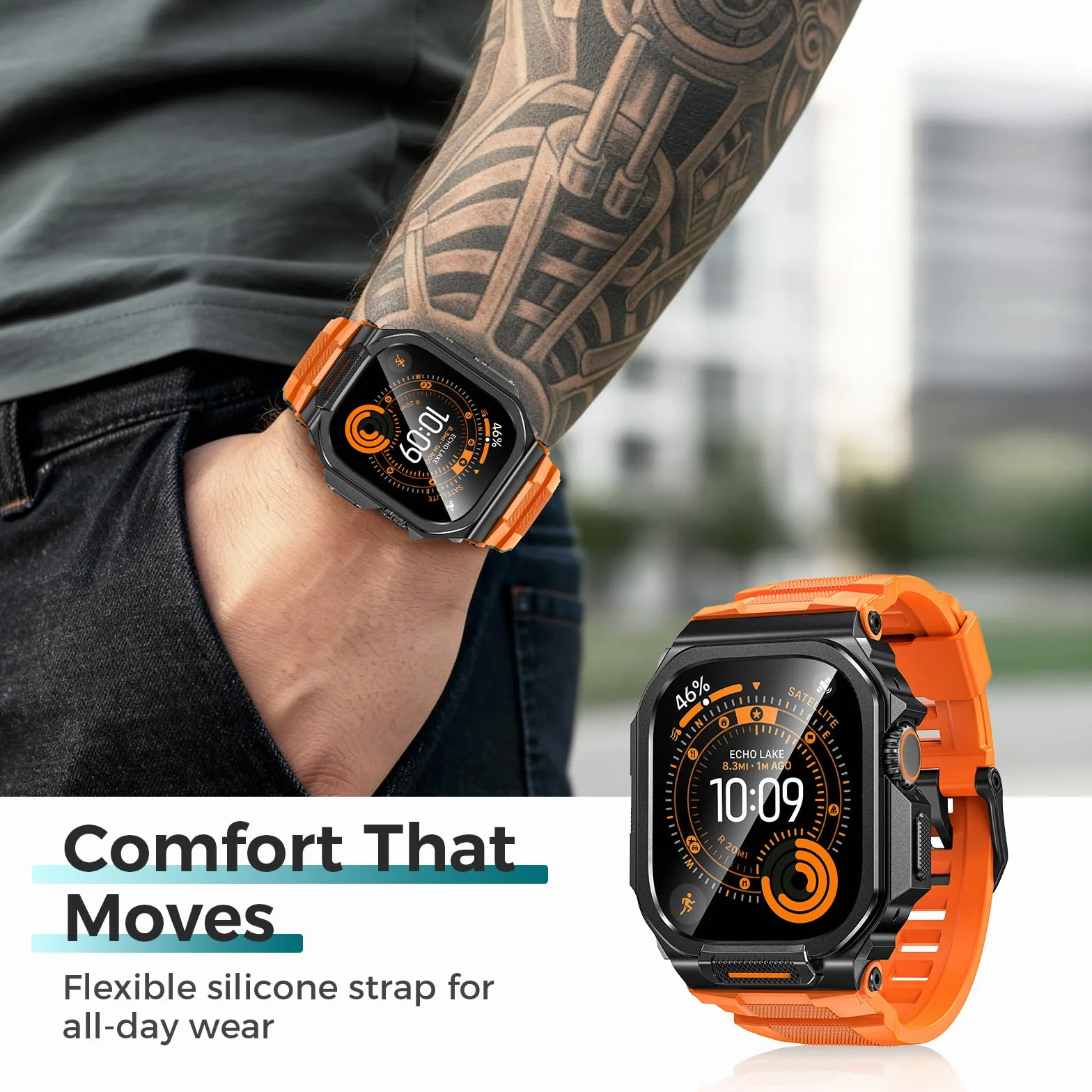Neitra Metalowe etui z paskiem do Apple Watch Ultra 3/2/1 49 mm z osłoną ekranu, jednoczęściowa osłona 360°, ochrona przed upadkiem i kurzem, dostęp do korony EKG, odzież sportowa i codzienna do