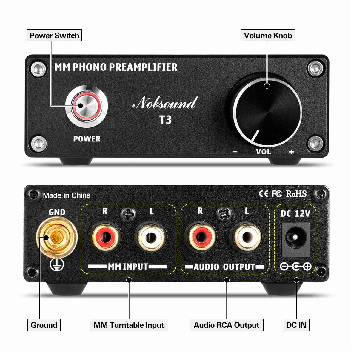 Nobsound Mini Hi-Fi MM przedwzmacniacz gramofonowy RIAA, przedwzmacniacz płyt gramofonowych, wzmacniacz gramofonowy