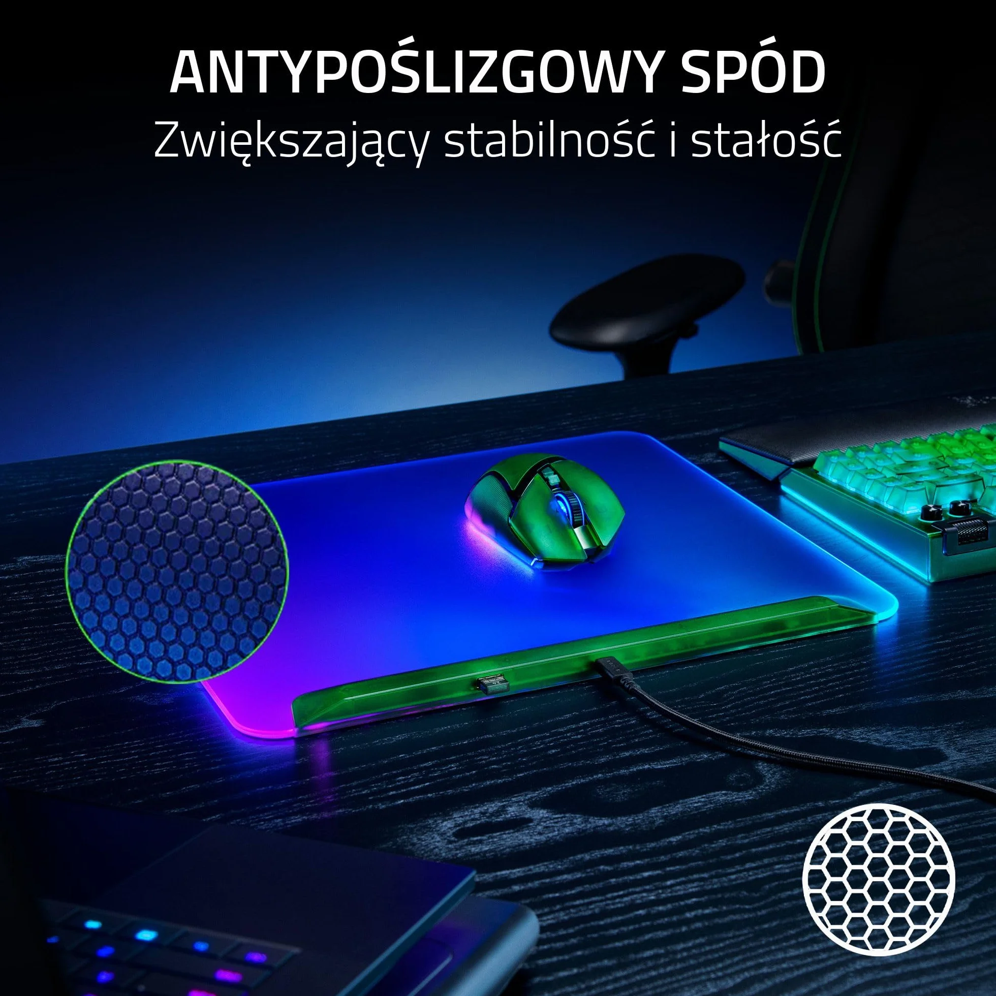 Razer Firefly V2 Pro Phantom Green Edition podkładka pod mysz do gier Chroma RGB USB 2.0 mikrotekstura antypoślizgowa