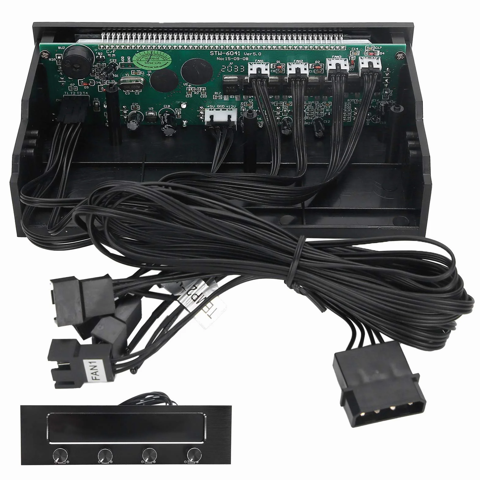 STW‑6041 Kontroler Wentylatora do Procesora Komputera, PC 5,25" Wielofunkcyjny Panel Multimedialny z 4-kanałowym Panelem Przednim, Komputerowy Kontroler Wentylatora PWM i Regulator Temperatury