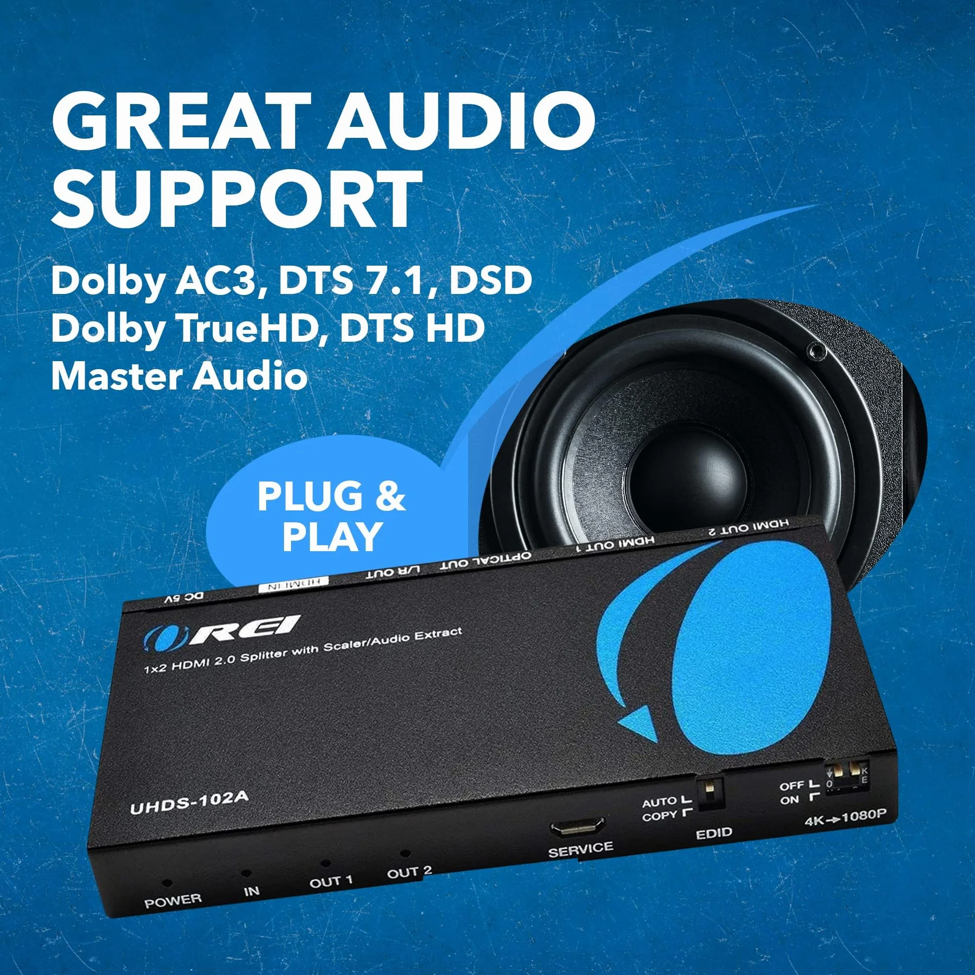 OREI Rozdzielacz HDMI 1x2 2.0 ze skalerem audio, 2 porty z Full Ultra HDCP 2.4K przy 60Hz i 3D obsługuje sterowanie EDID - UHDS-102A