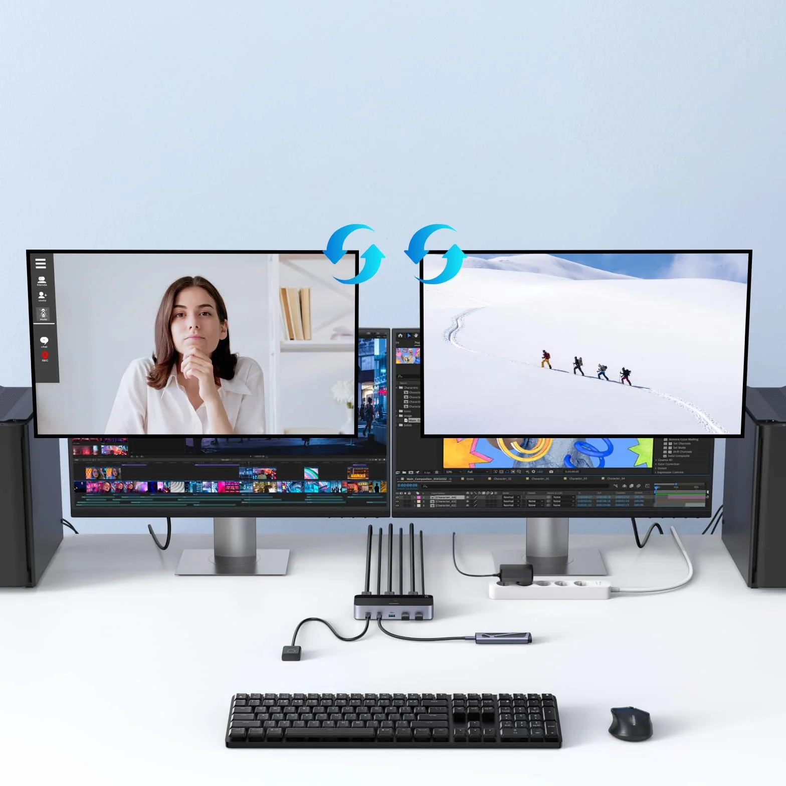 UGREEN HDMI 2.0 KVM Switch 2 PC 2 monitory 4K60Hz przełączanie klawiatury i kontrolera pulpitu 4 porty USB 3.0 kompatybilne z Windows/Linux/macOS itp.