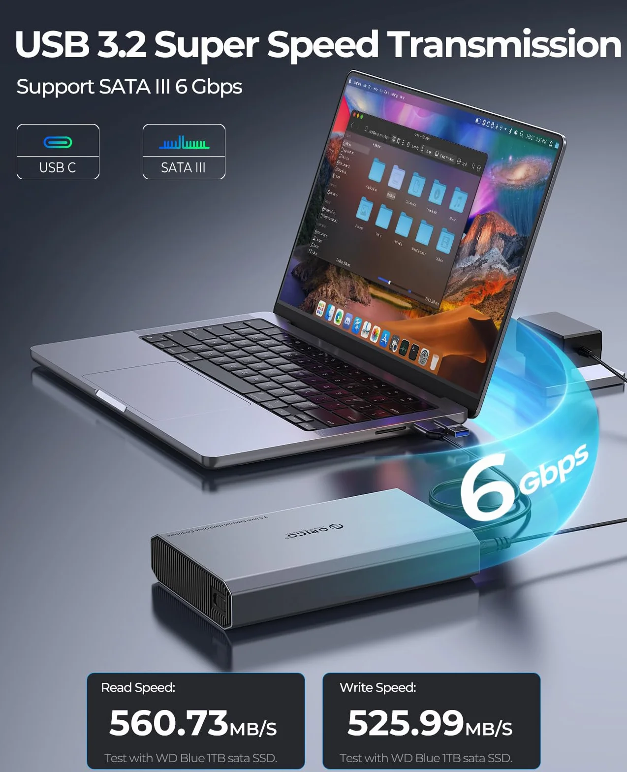 ORICO Aluminiowa obudowa dysku twardego 3,5 cala USB C 3.2 6 Gbps zewnętrzna HDD SATA SSD 20 TB