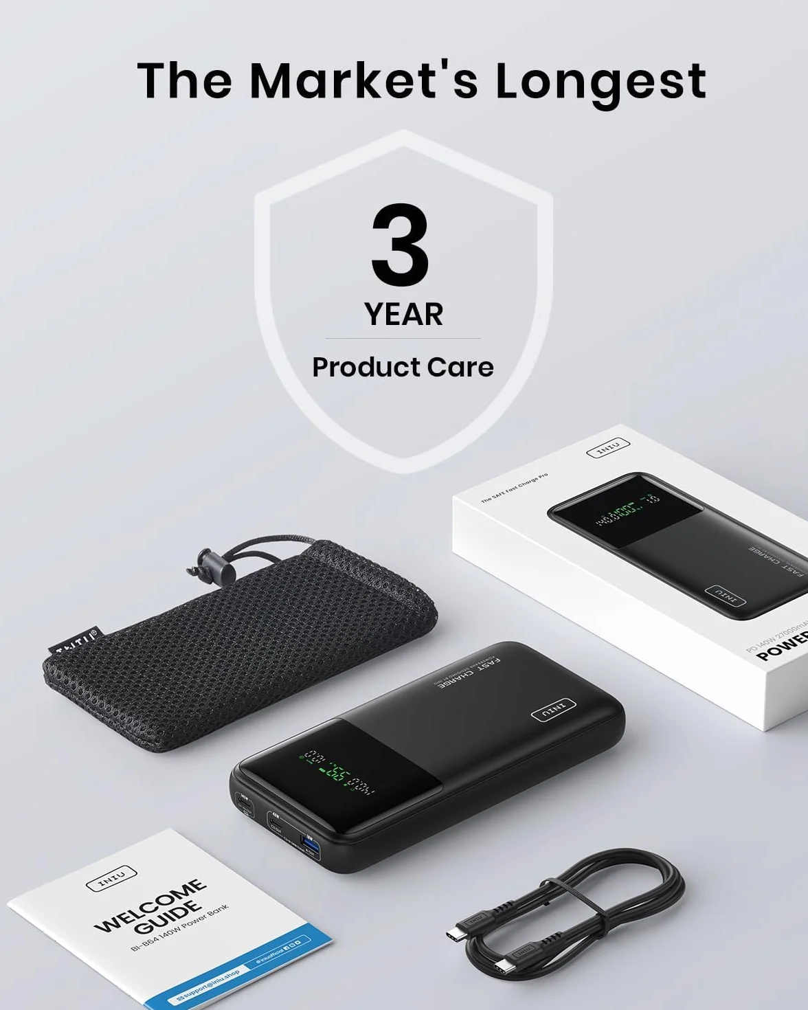 INIU Power Bank 27000 mAh 140 W USB C zewnętrzny akumulator do laptopów iPhone 16 15 14 13 12 Pro MacBook Pro Steam Deck