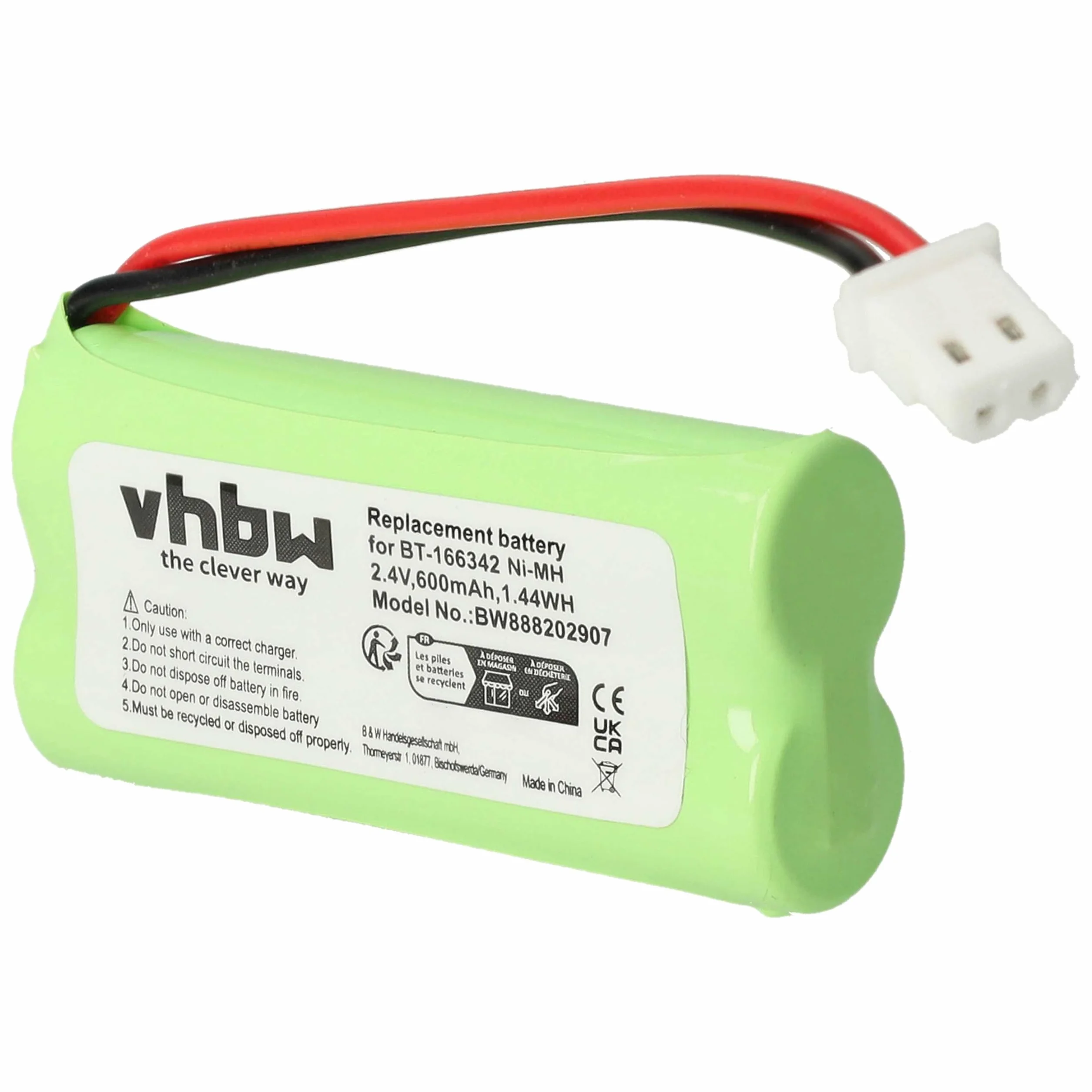 vhbw Akumulator kompatybilny z V-Tech BT162342, BT-162342, BT1623421, BT-1623421, BT166342 bezprzewodowy telefon stacjonarny (600 mAh, 2,4 V, NiMH)