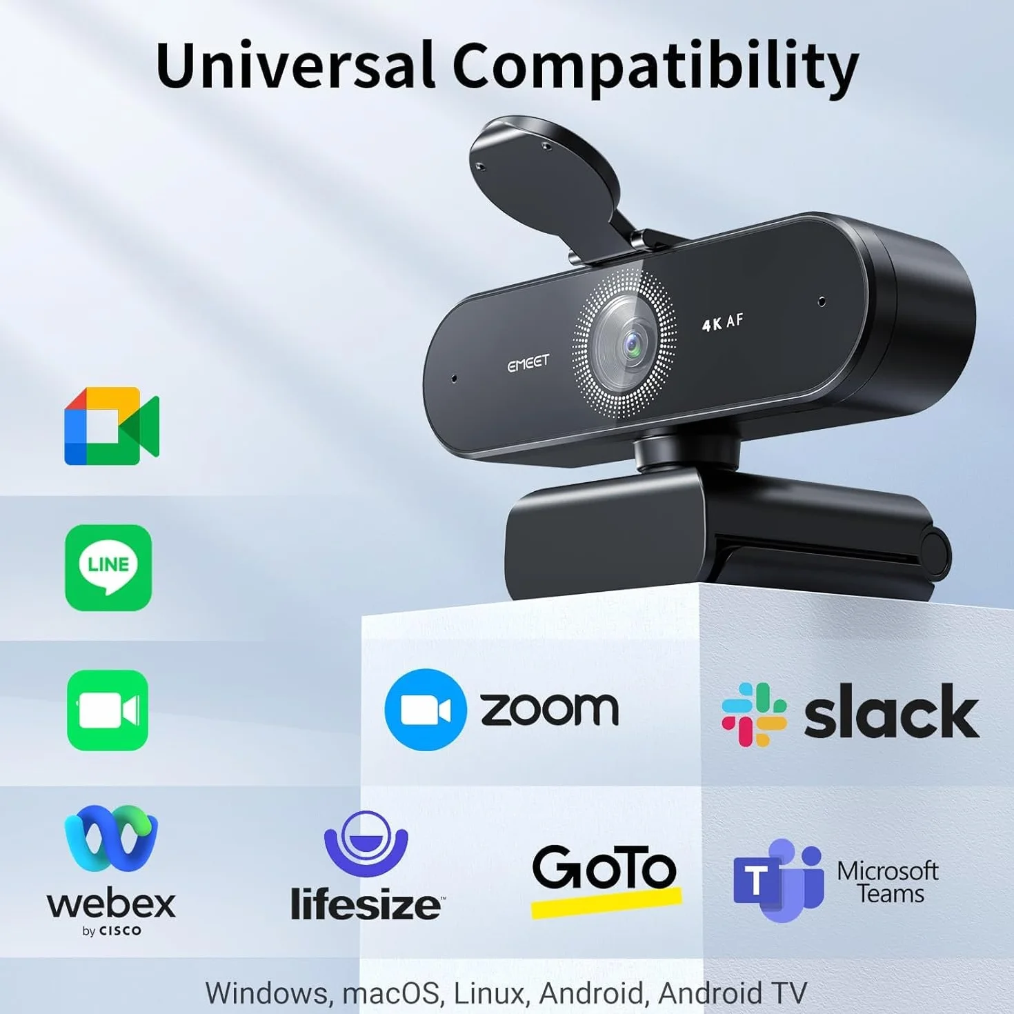 Kamera internetowa NOVA 4K, 4K kamera internetowa z 2 mikrofonami z redukcją szumów, kamera internetowa Ultra HD z szerokim kątem 73° i osłoną obiektywu, PDAF autofokus, kamera internetowa do