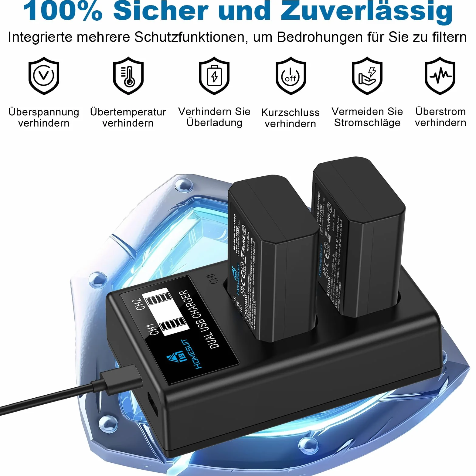 Homesuit Zestaw baterii NP-FW50 1300 mAh i USB LCD do ładowania dla Sony ZV-E10, A6000, A6500, A6300, A6400, A7II, A7RII, A7SII, A7S2, A7R, A7R2, A55, A5100, RX10 Kamera (2) - Opakowanie: