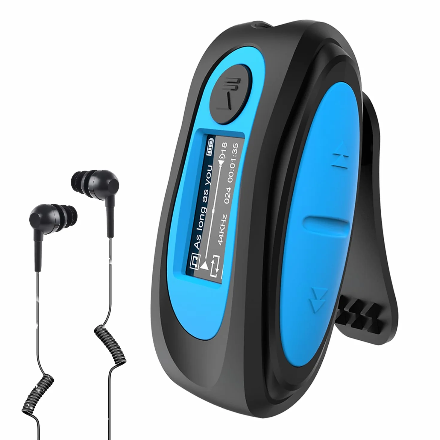 AGPTEK IPX8 Wodoodporny odtwarzacz MP3 z ekranem, wielofunkcyjny odtwarzacz muzyczny z wodoodpornymi słuchawkami do surfowania, pływania, sportów wodnych