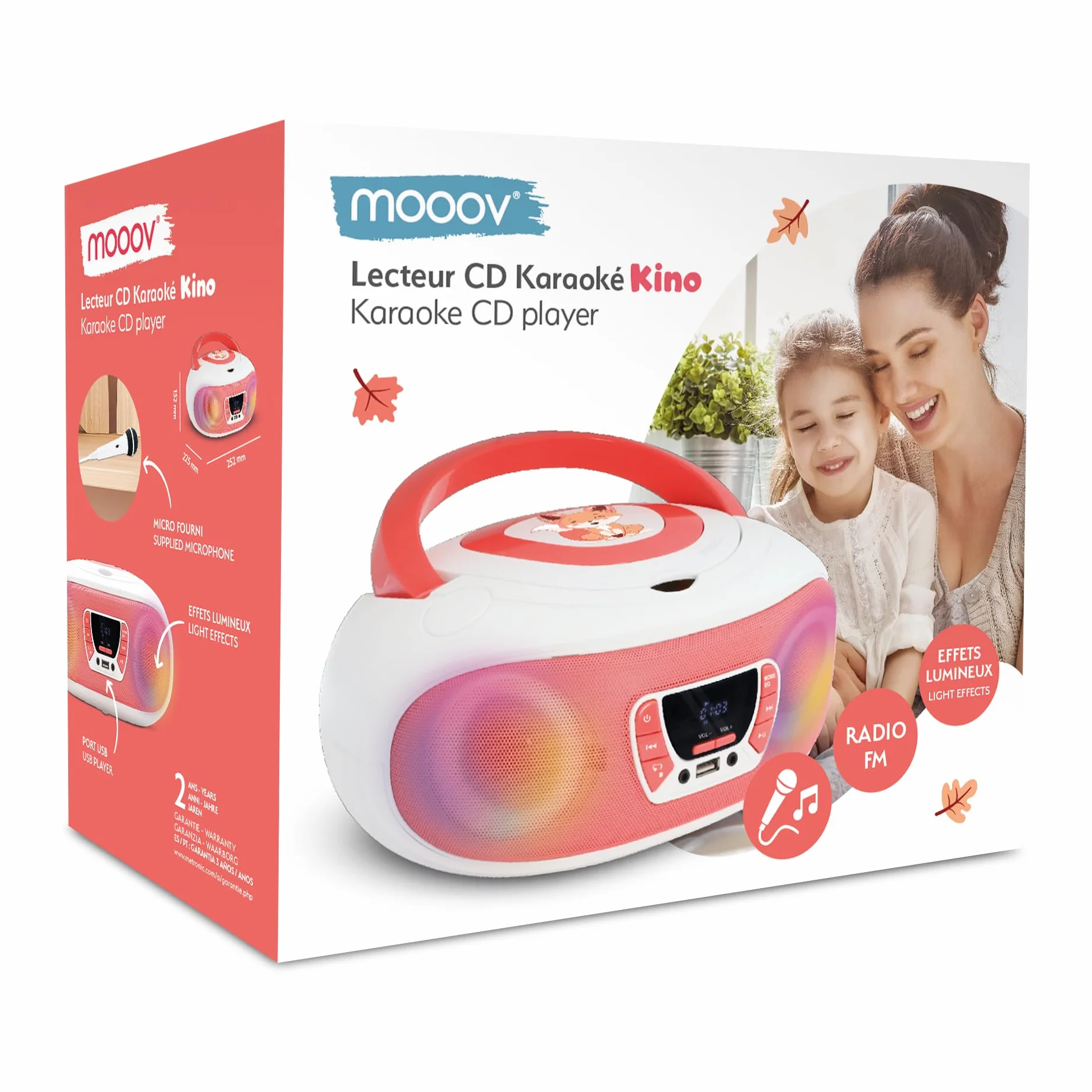 MOOOV 477409 Odtwarzacz CD Radio FM do karaoke z mikrofonem i efektami świetlnymi - funkcja bezprzewodowa BT