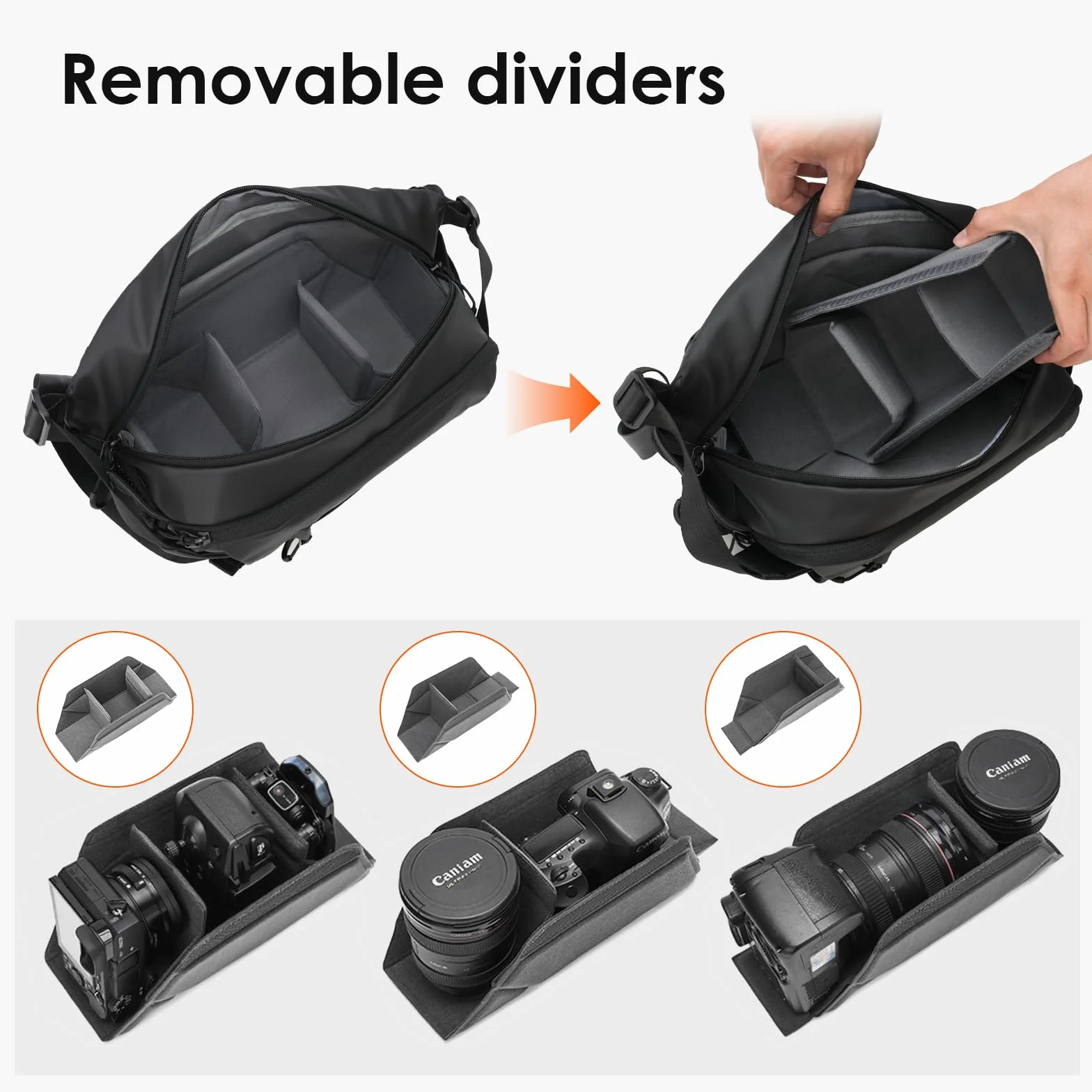 TARION Torba kurierska na aparat outdoorowy, 5 l, torba crossbody z uchwytem na statyw i wyściełanym paskiem oraz zdejmowanymi przegrodami oraz rozszerzalną kieszenią na mokro i na sucho, do