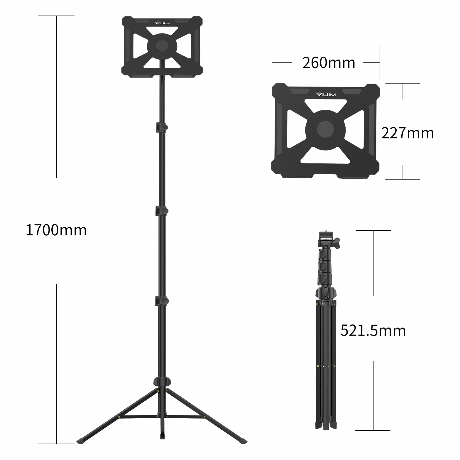 ULANZI Stojak do projektora z regulacją wysokości od 60 do 150 cm, aluminiowy stojak na laptopa ze składaną listwą nośną 3 kg, regulowany w zakresie 360° i 180°, przenośny stojak na nuty