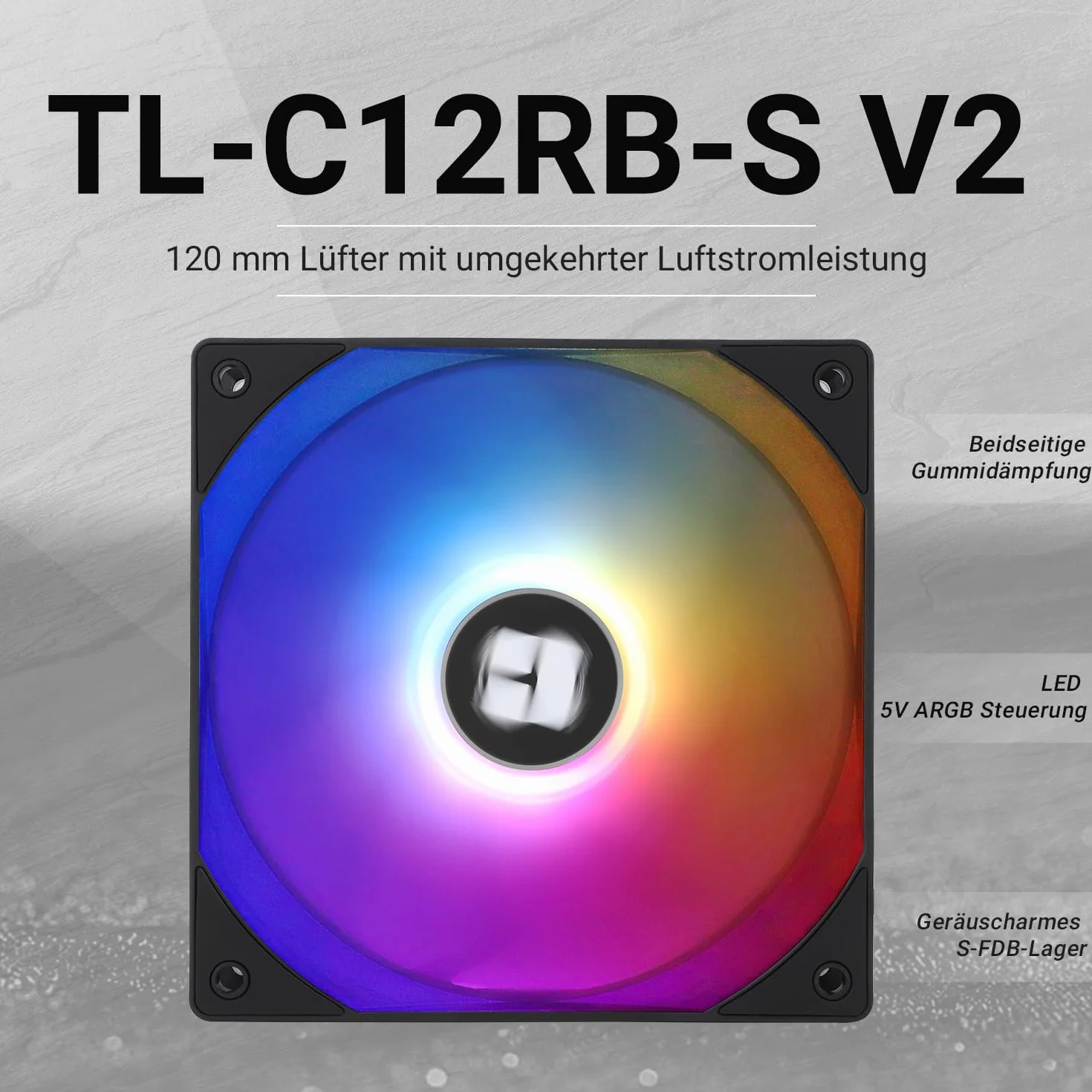 THERMALRIGHT Wentylator chłodzący CPU TL-C12RB-S V2 PWM do obudowy komputera, 4-pinowe złącze PWM z obudową ARGB, prędkość 1500 obr./min. Wentylator odwrócony do chłodzenia komputera (120 mm, czarny)