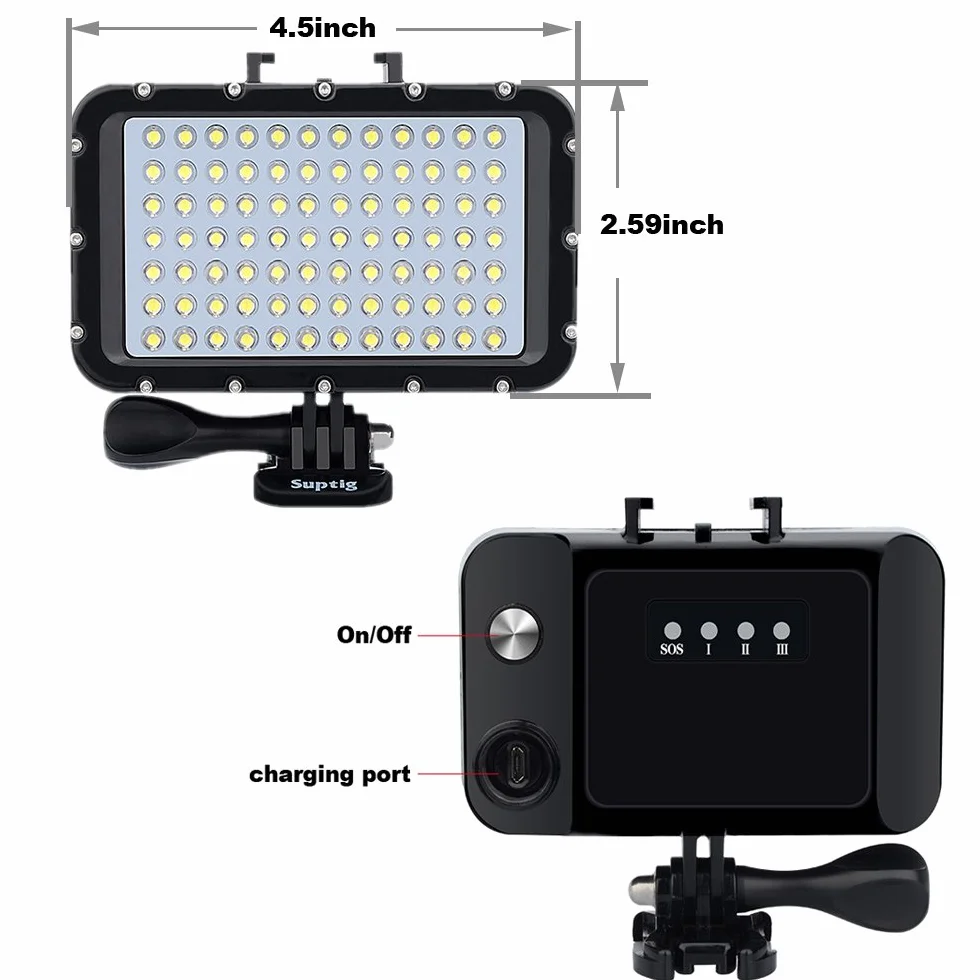 Suptig podwodne światła do nurkowania, 84 LED, wysoka moc, ściemniane, wodoodporne światło LED do 50 m, do nagrywania wideo, do Gopro, Canon, Nikon, Pentax, Panasonic Sony, lustrzanki Samsung
