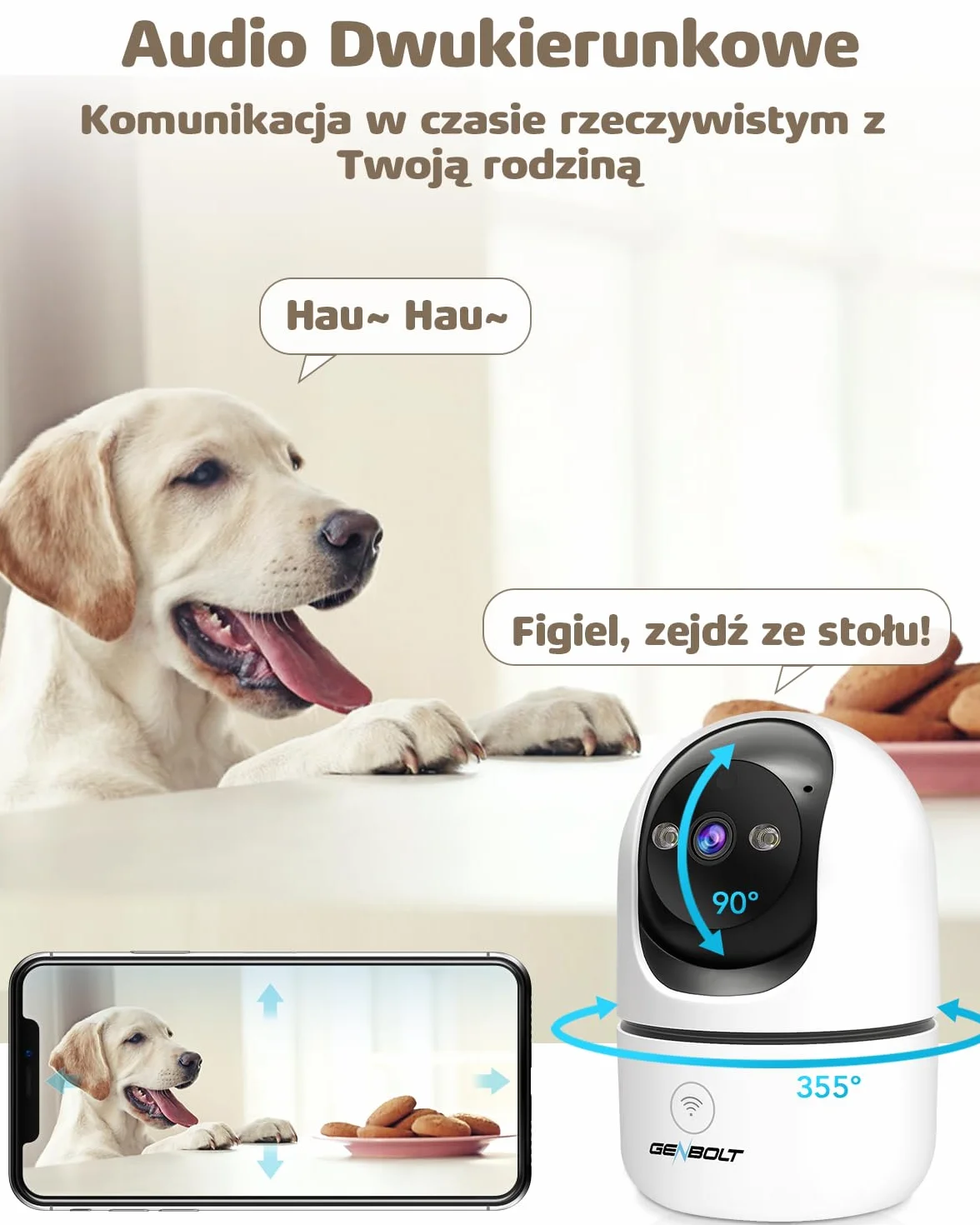 Kamera Wewnętrzna WiFi IP CCTV z Wykrywaniem Humanoidów i Alarmem Dźwiękowym