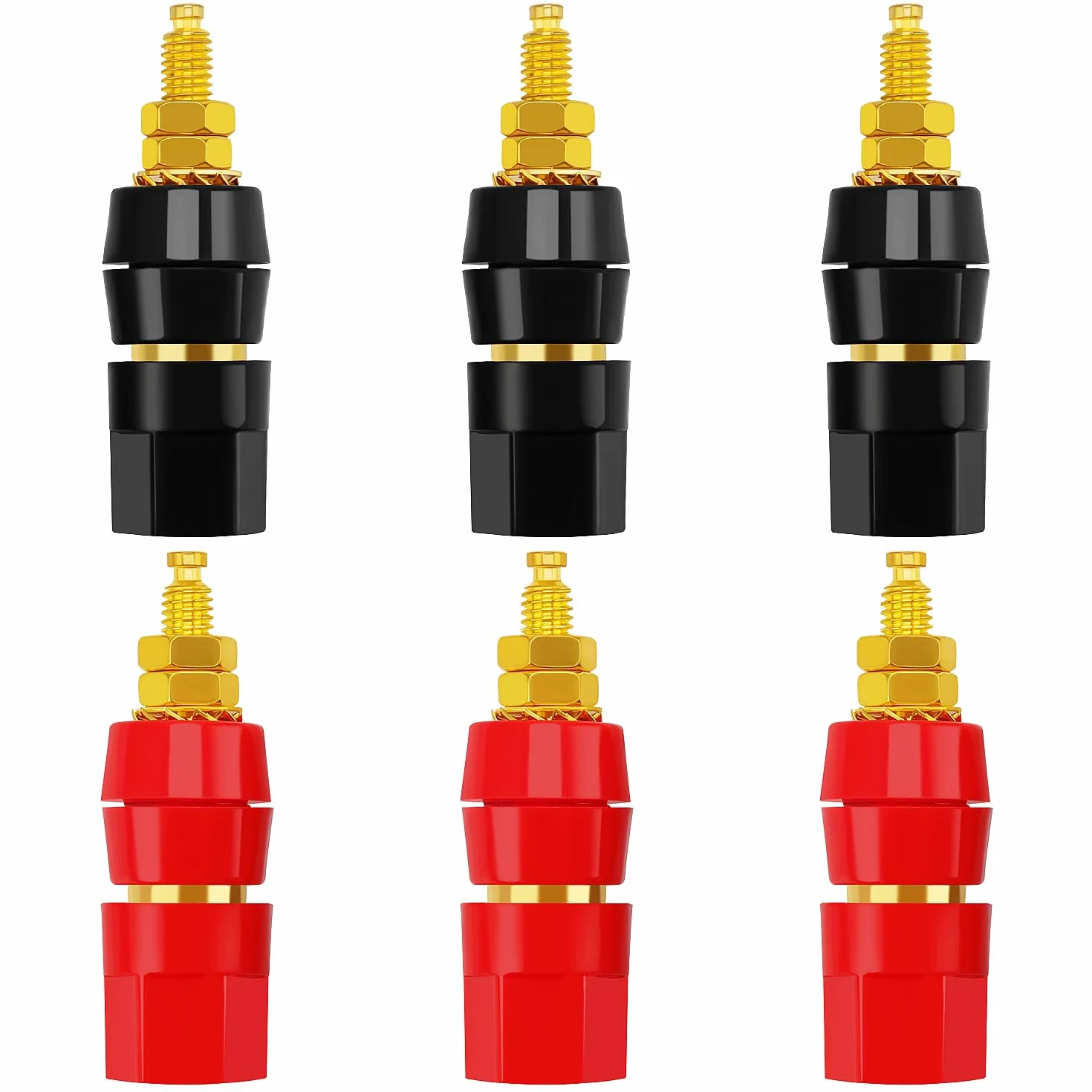 6 Sztuk 4mm Gniazdo Bananowe, Słupek do Mocowania Bananów Głośnik Wzmacniacz Audio Słupek do Mocowania, do Złącza Adaptera Bananowego, Czarny i Czerwony