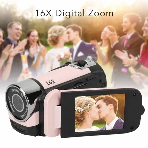 Cyfrowa Kamera Wideo 1080P 16 MP z Obrotowym Ekranem 2,4 Cala i 16-krotnym Zoomem (PINK)