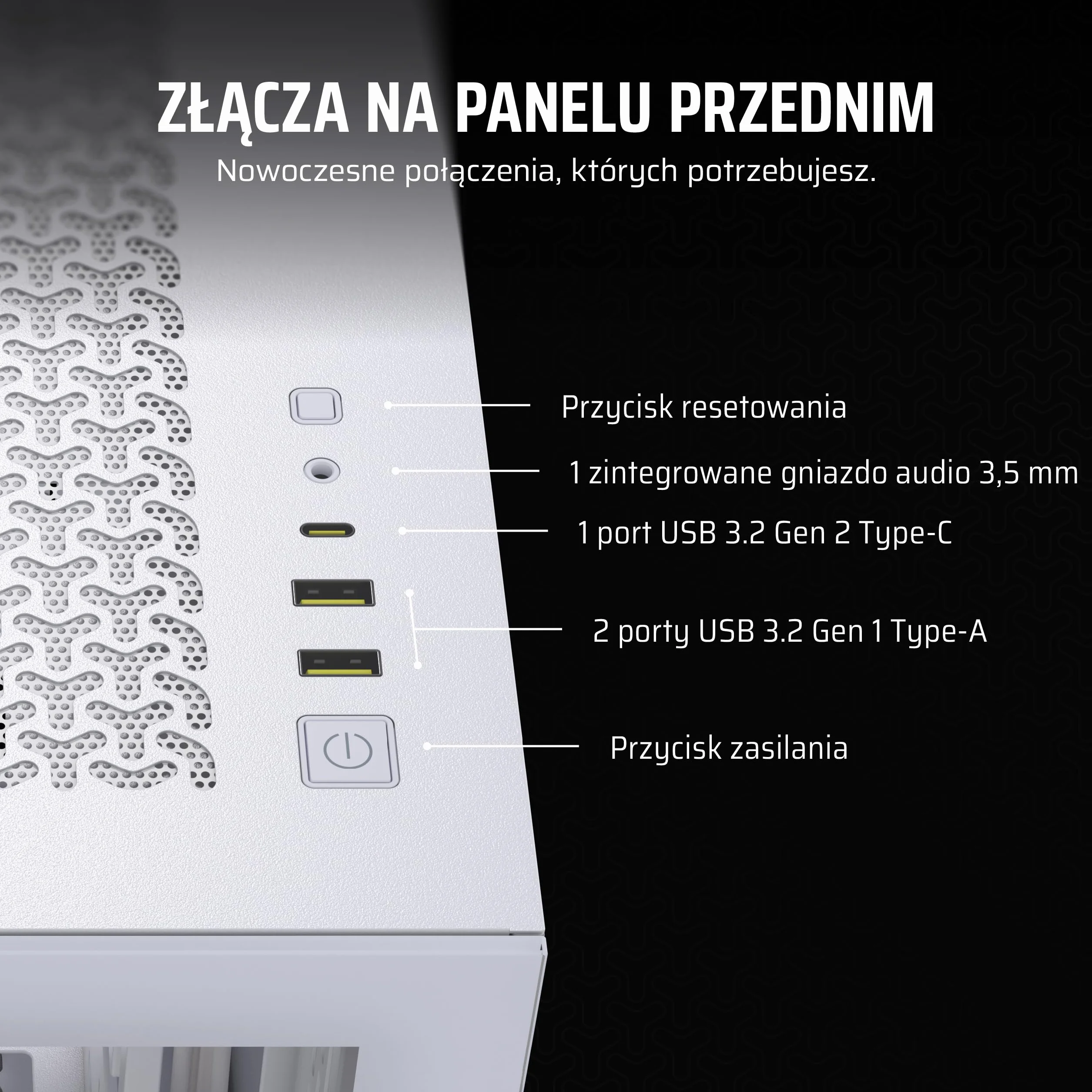 CORSAIR 3500X Środkowa-Wieża ATX Obudowa PC – Panoramiczne Szkło Hartowane – Kompatybilna z Płytą Główną z Odwróconym Połączeniem – Bez Wentylatorów – Biały