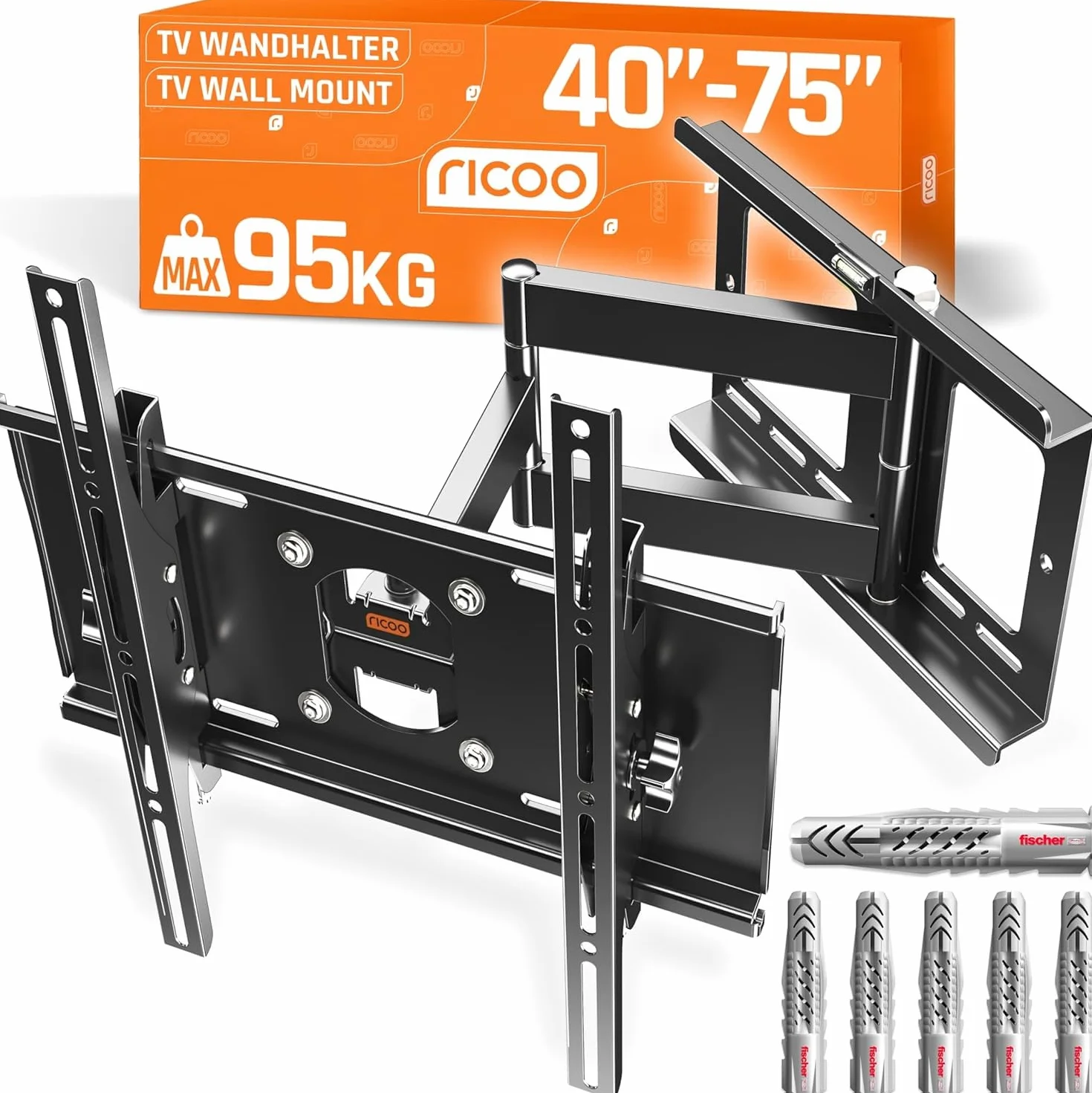 RICOO Uchwyt ścienny TV 40-75" cali (81-165cm) R23-F Orientowany i nachylony Uchwyt ścienny TV Ramię przegubowe do telewizora VESA 200x200-400x400