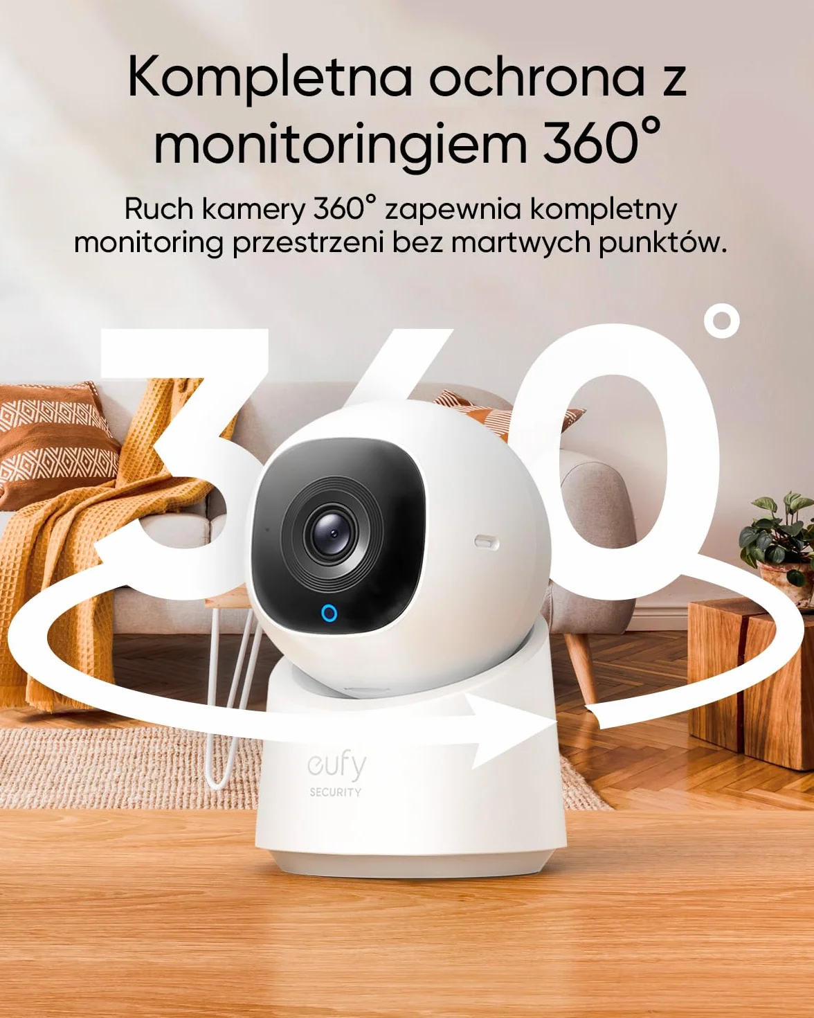 eufy Security Indoor Cam C210, wewnętrzna kamera monitorująca 1080p, funkcja obrotu/pochylenia 360°, WiFi, przewodowa, sztuczna inteligencja dla osób/ruchów, noktowizor, śledzenie AI