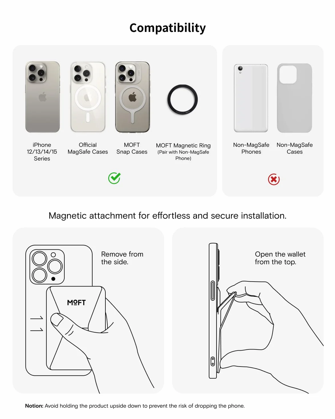 MOFT Magnetyczny stojak na portfel z MagSafe iPhone 15/14/13/12, skóra wegańska, 2 karty, czarny