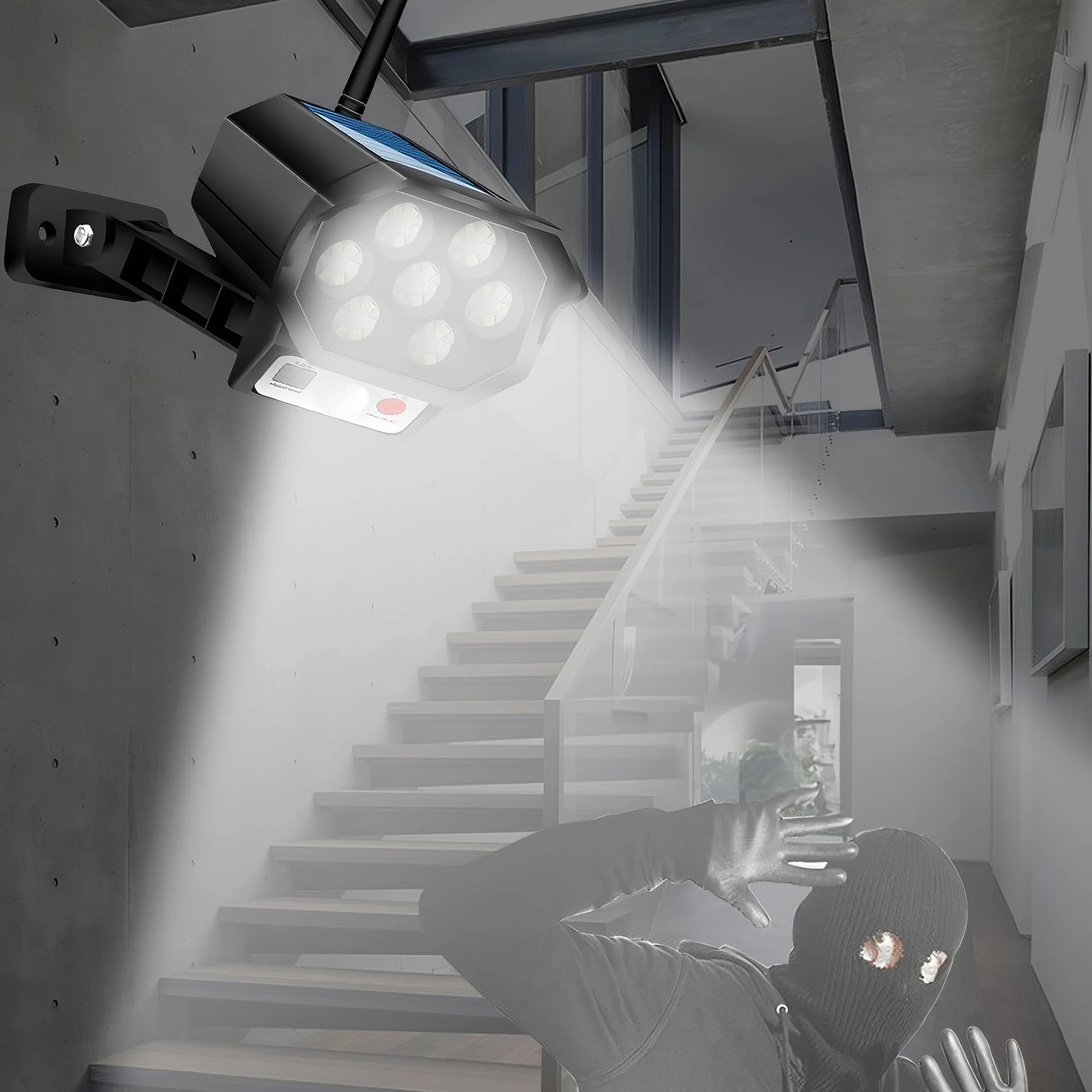 Retoo Atrapa Kamery z lampą LED, czujnikiem ruchu i zmierzchu, lampa solarna zewnętrzna 14.6x8.5x8.2 cm zasilana energią słoneczną, uchwyt na ścianie, czarna
