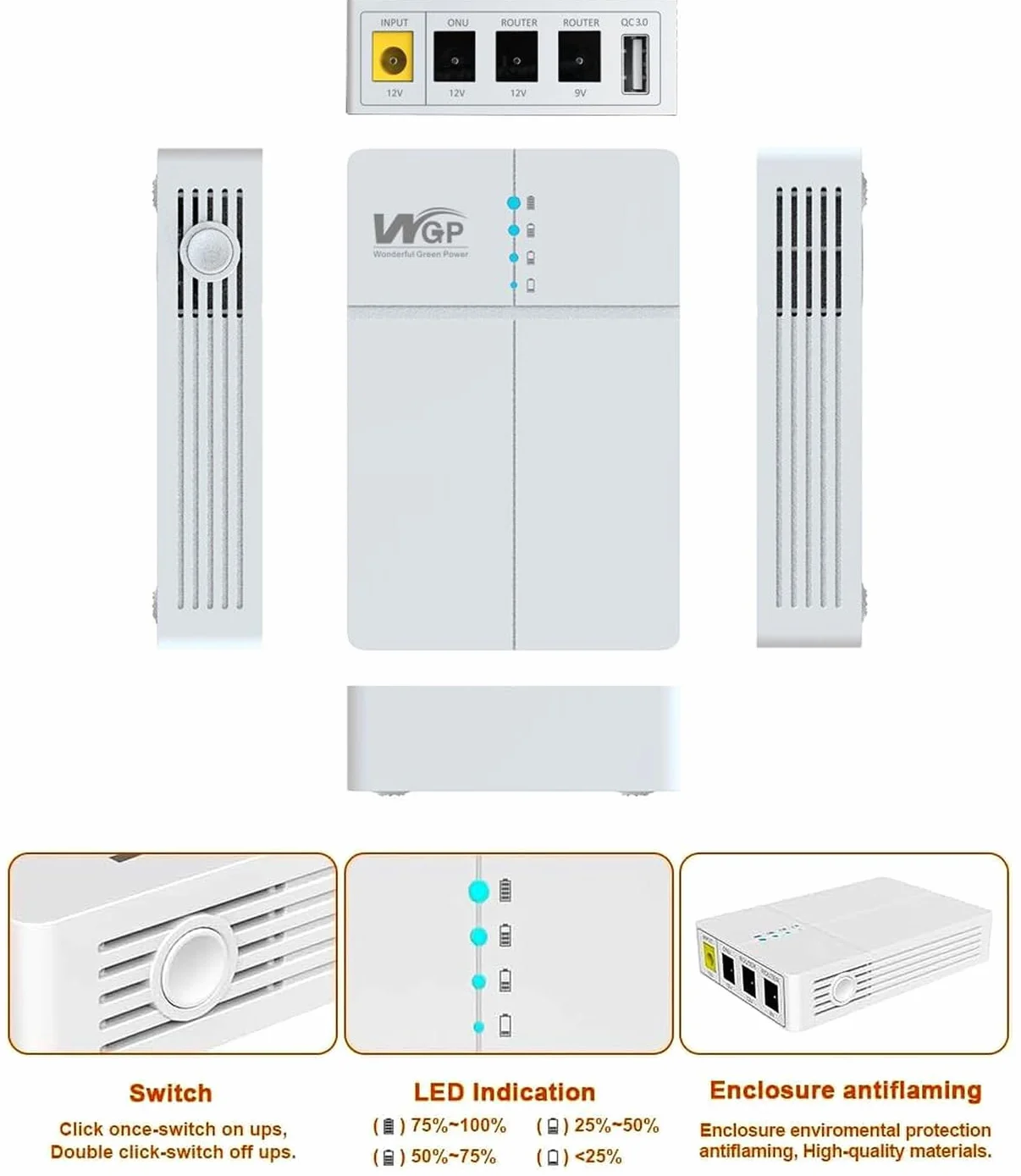 Zasilacz awaryjny Mini UPS 12V, 13500mah Zasilacze awaryjne bateria zapasowa ups bank mocy do routera WiFi ONU kamery, Back up Battery Powerbank z Wyjście 9V 12V DC 5V USB QC3.0