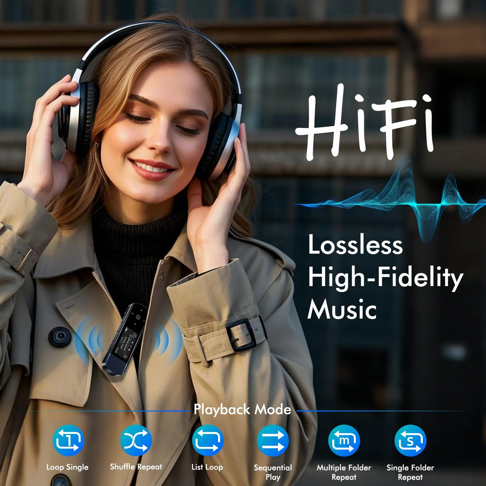 64GB Przenośny odtwarzacz MP3 z USB i Bluetooth 5.3, klips do sportu i biegania, radio FM, nagrywarka głosowa, przesyłanie plików z telefonu i cyfrowa funkcja losowania utworów