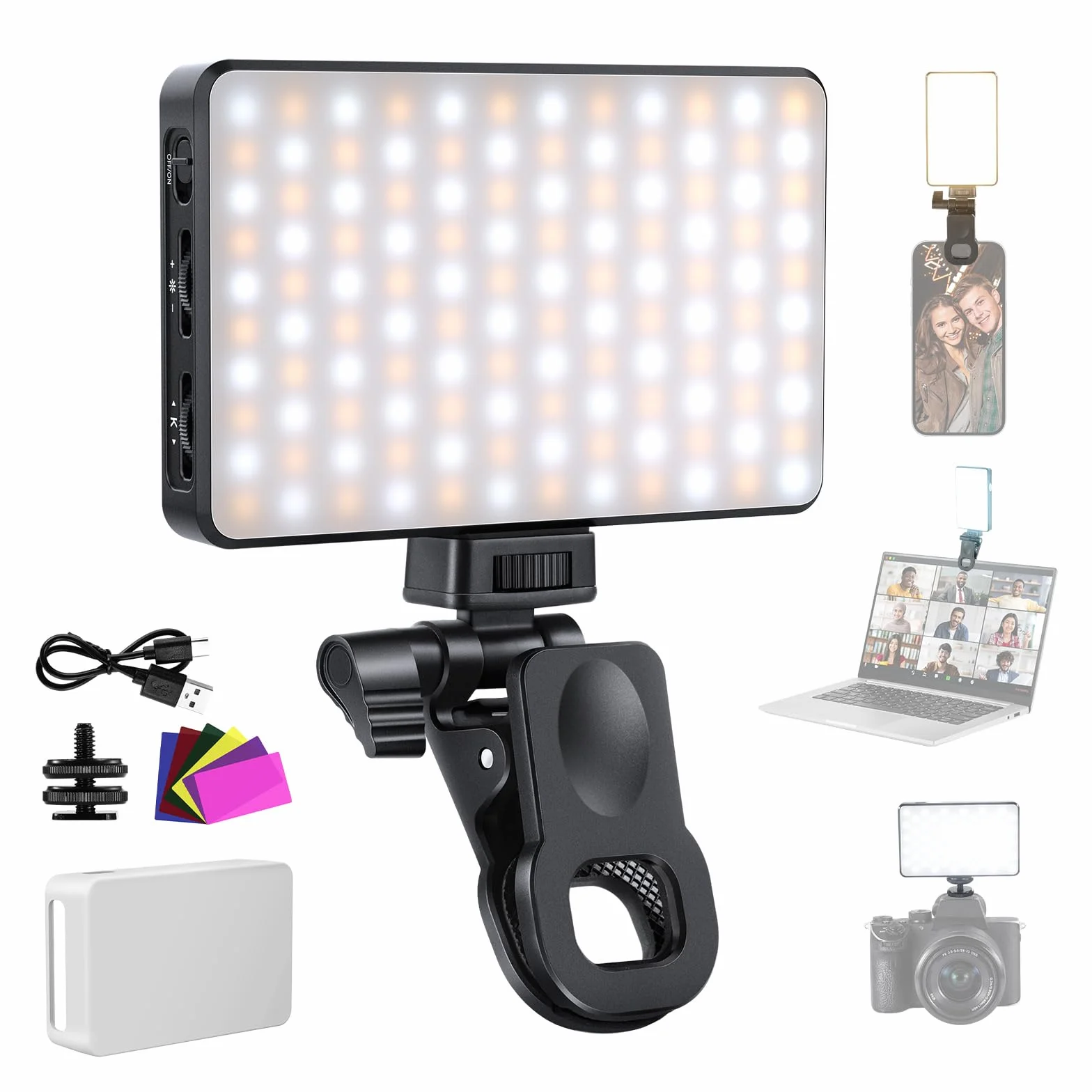 NEEWER BASICS Lampa do selfie LED do telefonu, ładowalna lampa fotograficzna 2500-9000K, kolorowe filmy, dyfuzor/3000mAh, CRI95+ regulowane oświetlenie wideo Visio do aparatu iPhone Zoom połączenia
